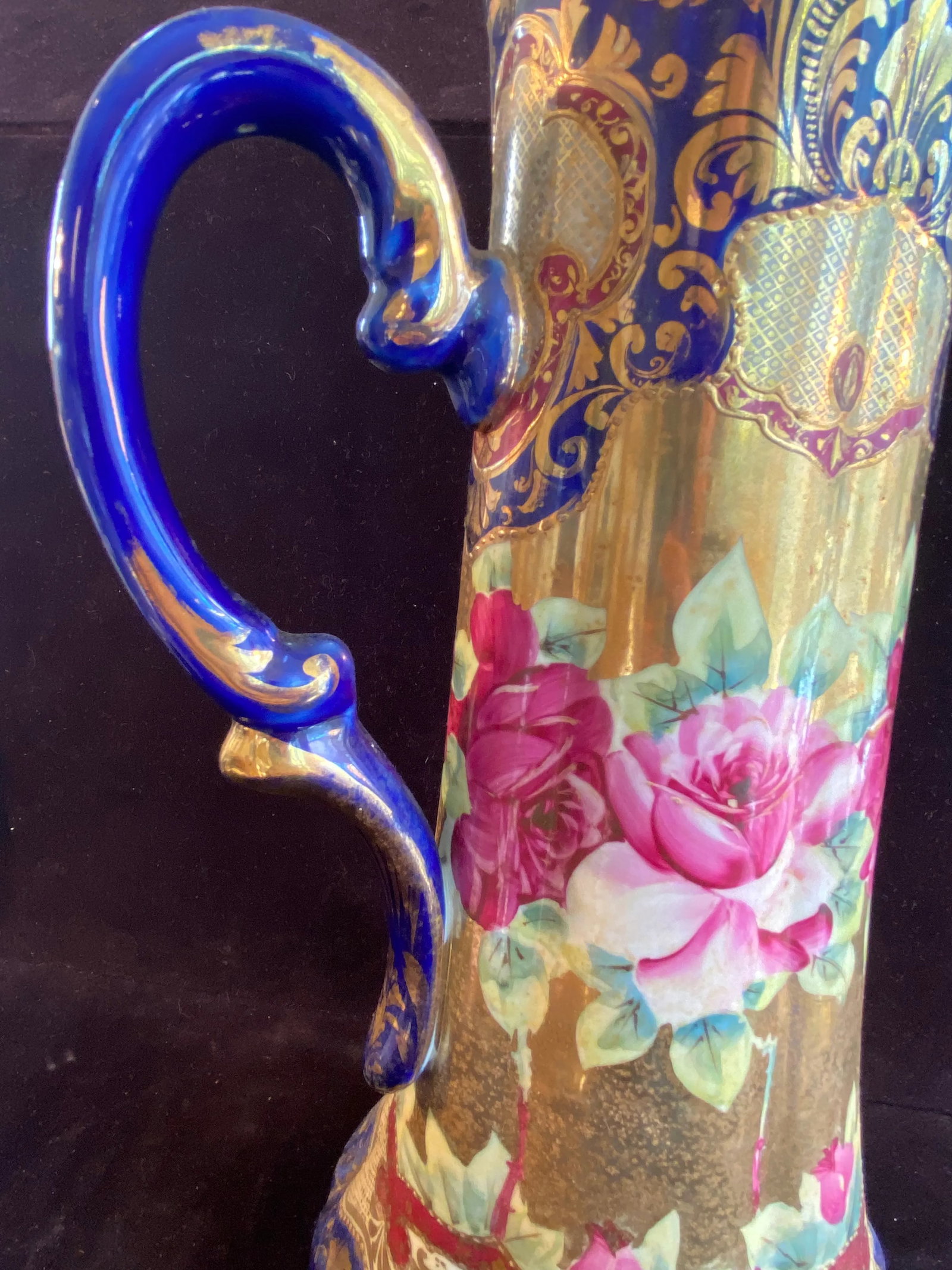 Late 19th Century Nippon Large Ewer Pitcher Cobalt Hand Painted - 6