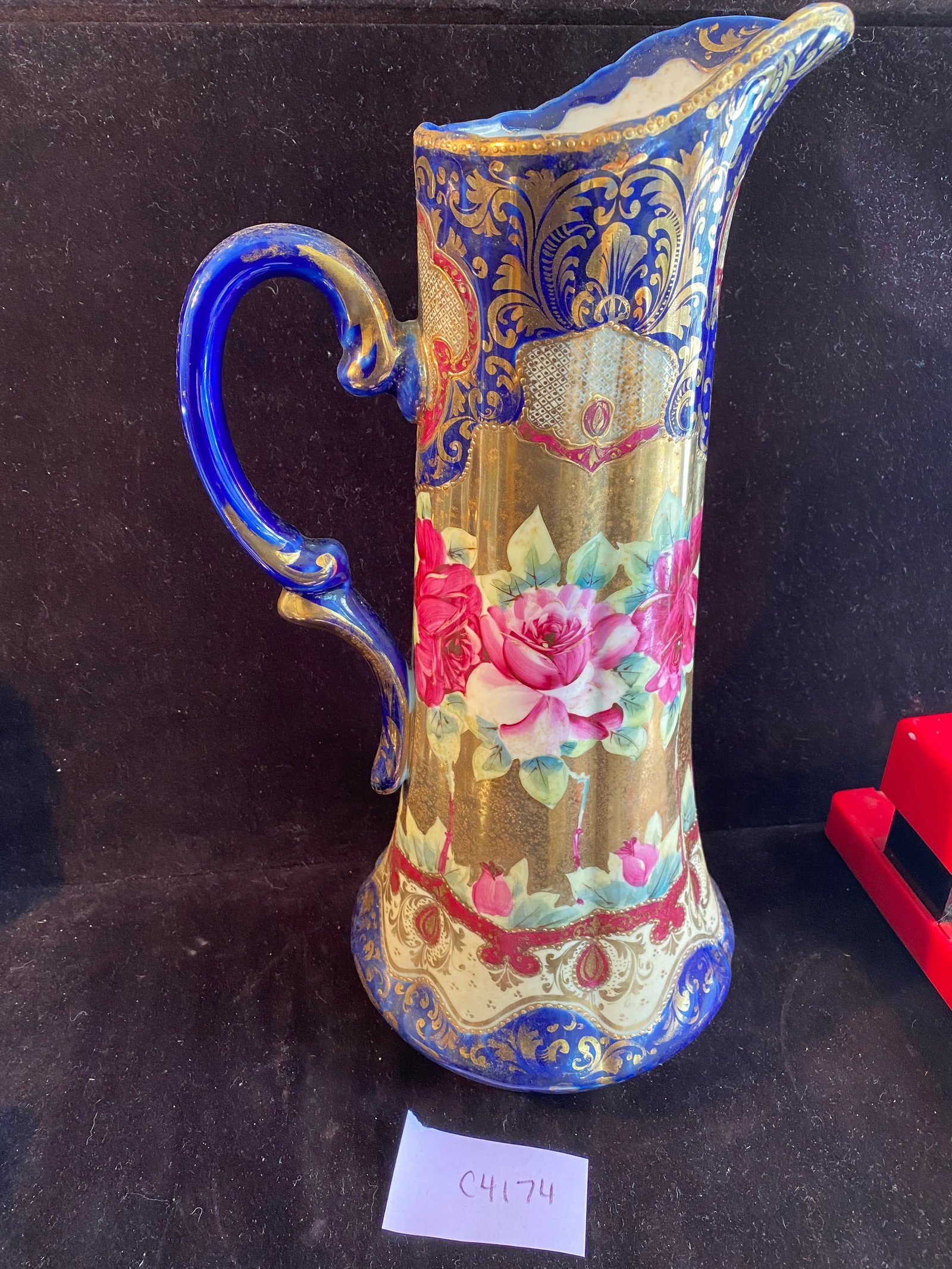 Late 19th Century Nippon Large Ewer Pitcher Cobalt Hand Painted - 9