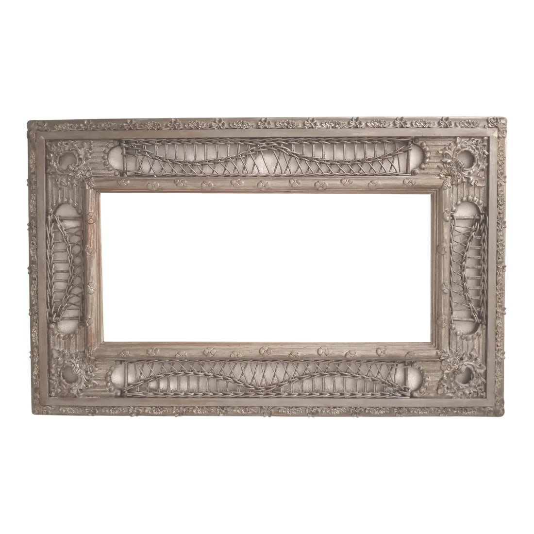 Early 20th Century American Gesso and Wood/Wicker Gold Leaf Ornate Picture Frame, Heywood Wakefield/: Antique American Early 20th Century Victorian Gesso And Wood/wicker Picture Frame. Embellished With Relief Scrolls And Florals. Possible Heywood Wakefield Company/Paul T. Frankl Collaboration. 34" X