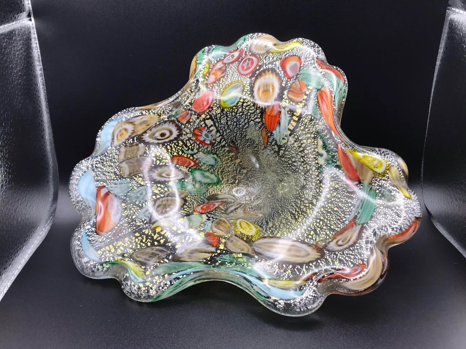 Mid 20th Century Vintage Murano Free Form Millefiori Glass Bowl - 12