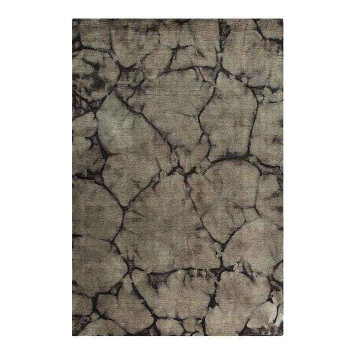 4x6 Gray Hand-Knotted Wool Organic Stone Texture Abstract Modern Carpet Rug: This gray wool rug functions as a durable floor covering featuring a traditional hand knotted pile weave. Designed in the style of Oushak rugs, this piece offers a neutral foundation suitable for
