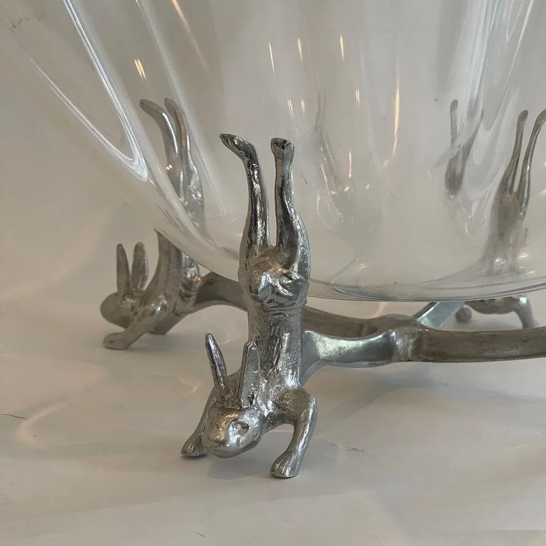 Vintage Arthur Court Acrylic Handkerchief Bowl With Rabbit Stand - 4