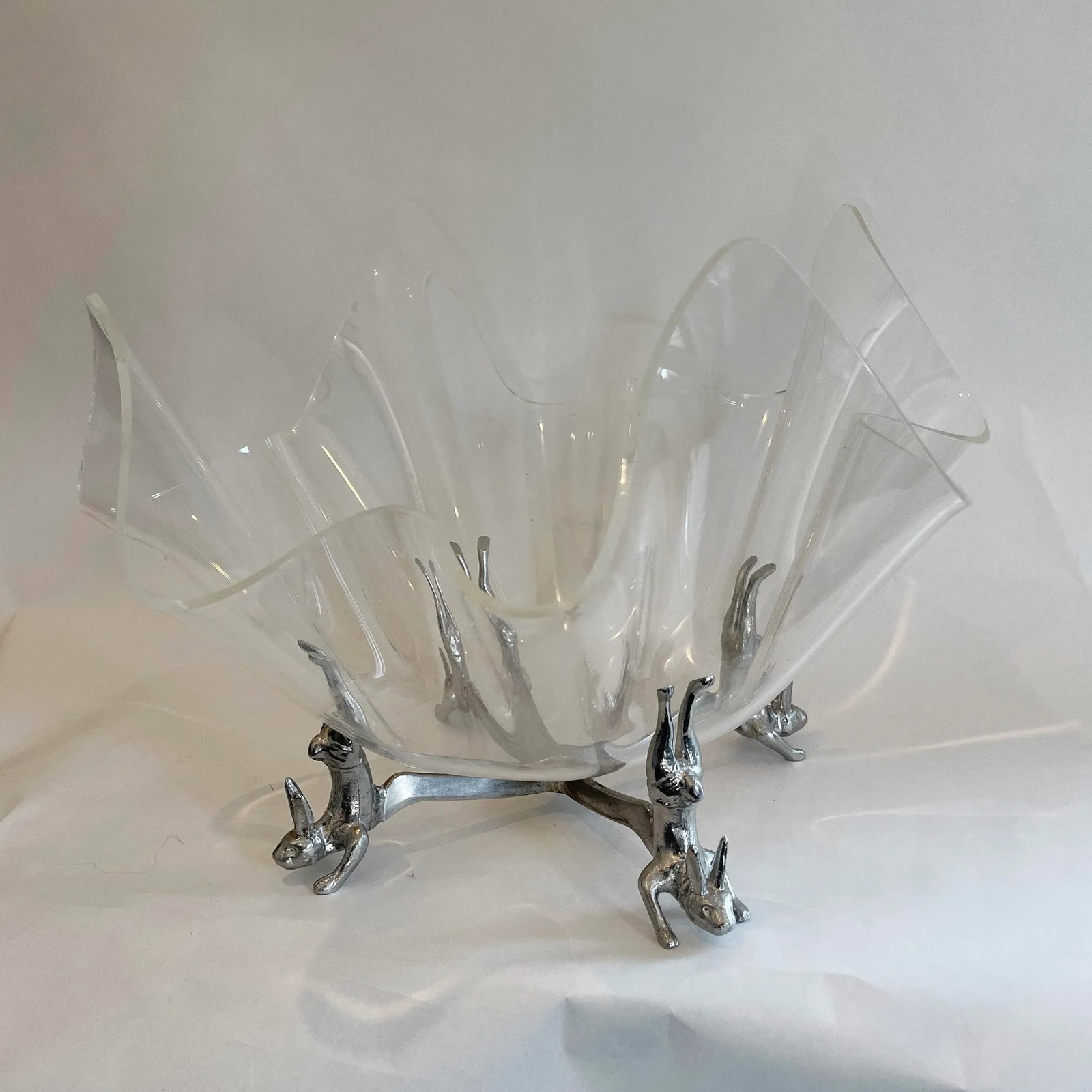 Vintage Arthur Court Acrylic Handkerchief Bowl With Rabbit Stand - 5