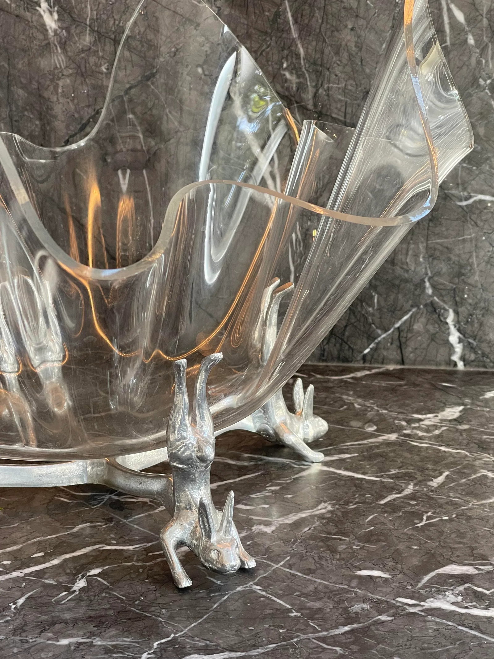 Vintage Arthur Court Acrylic Handkerchief Bowl With Rabbit Stand - 7