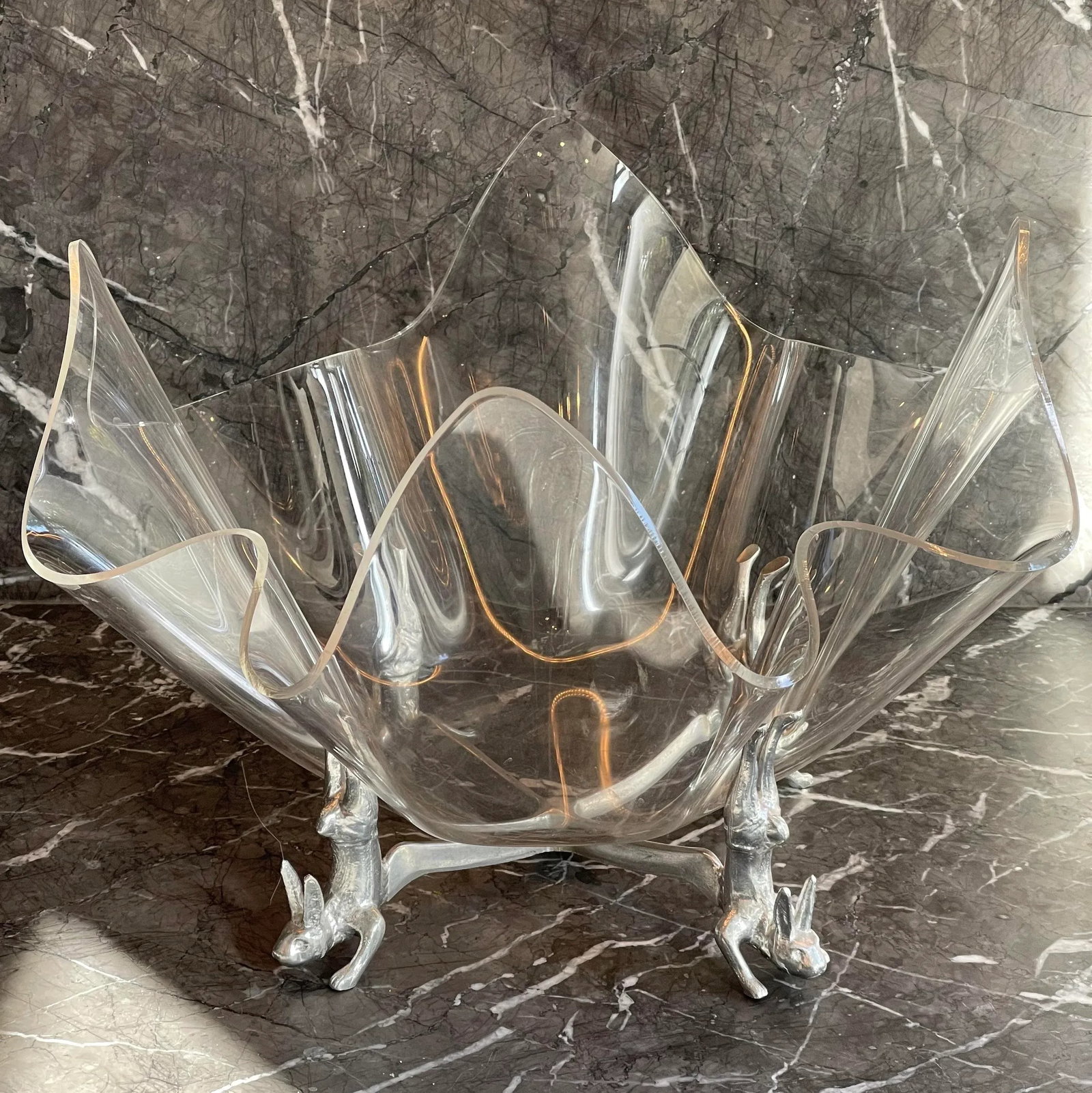 Vintage Arthur Court Acrylic Handkerchief Bowl With Rabbit Stand - 8