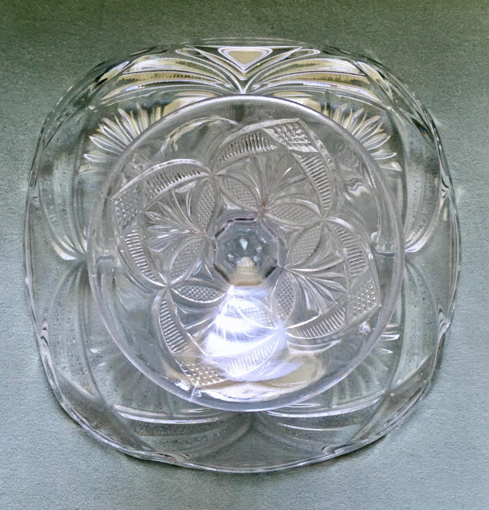 Early 20th Century Geometric Pressed Glass Cake Stand - 10
