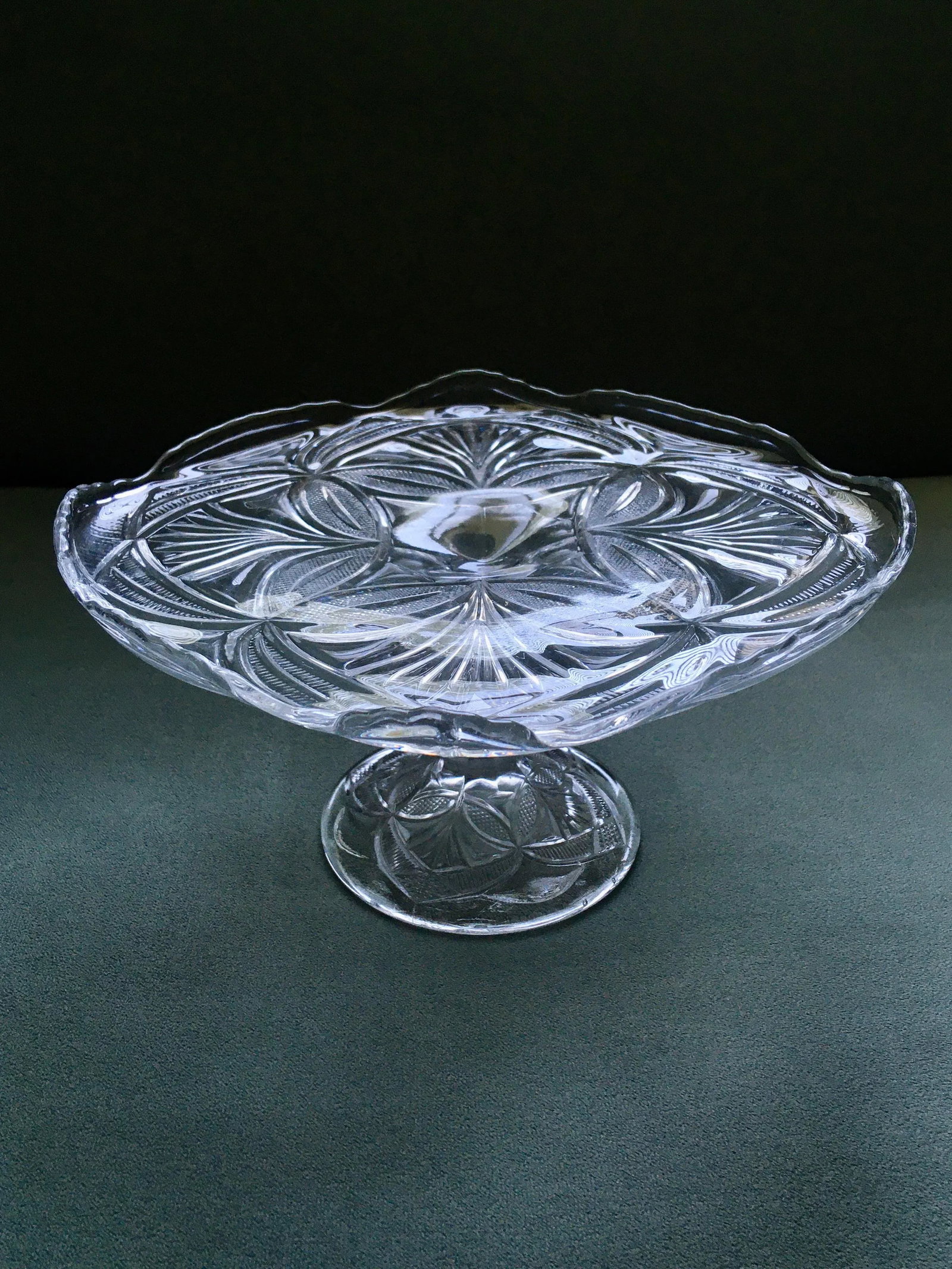 Early 20th Century Geometric Pressed Glass Cake Stand - 3