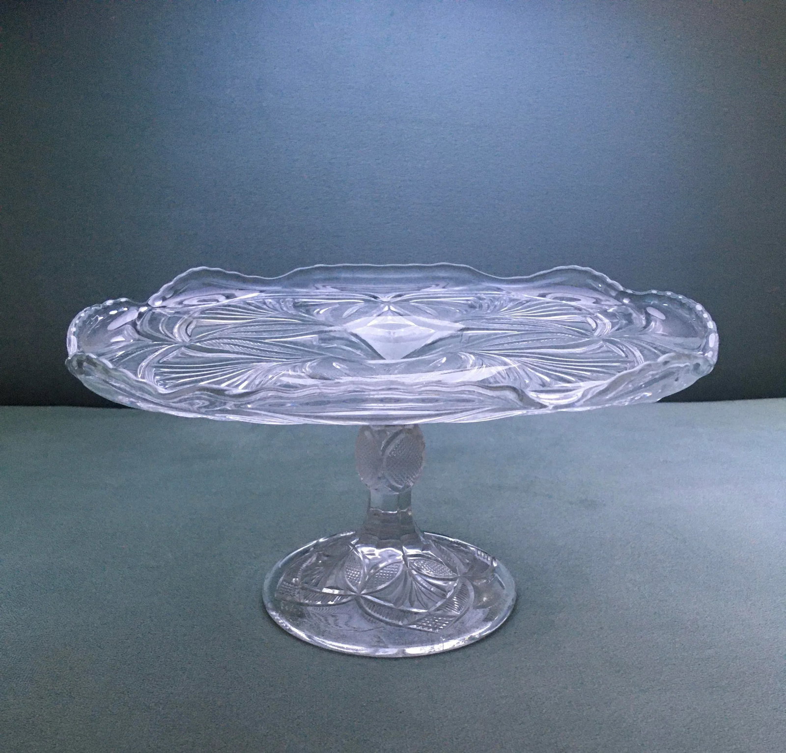 Early 20th Century Geometric Pressed Glass Cake Stand - 5