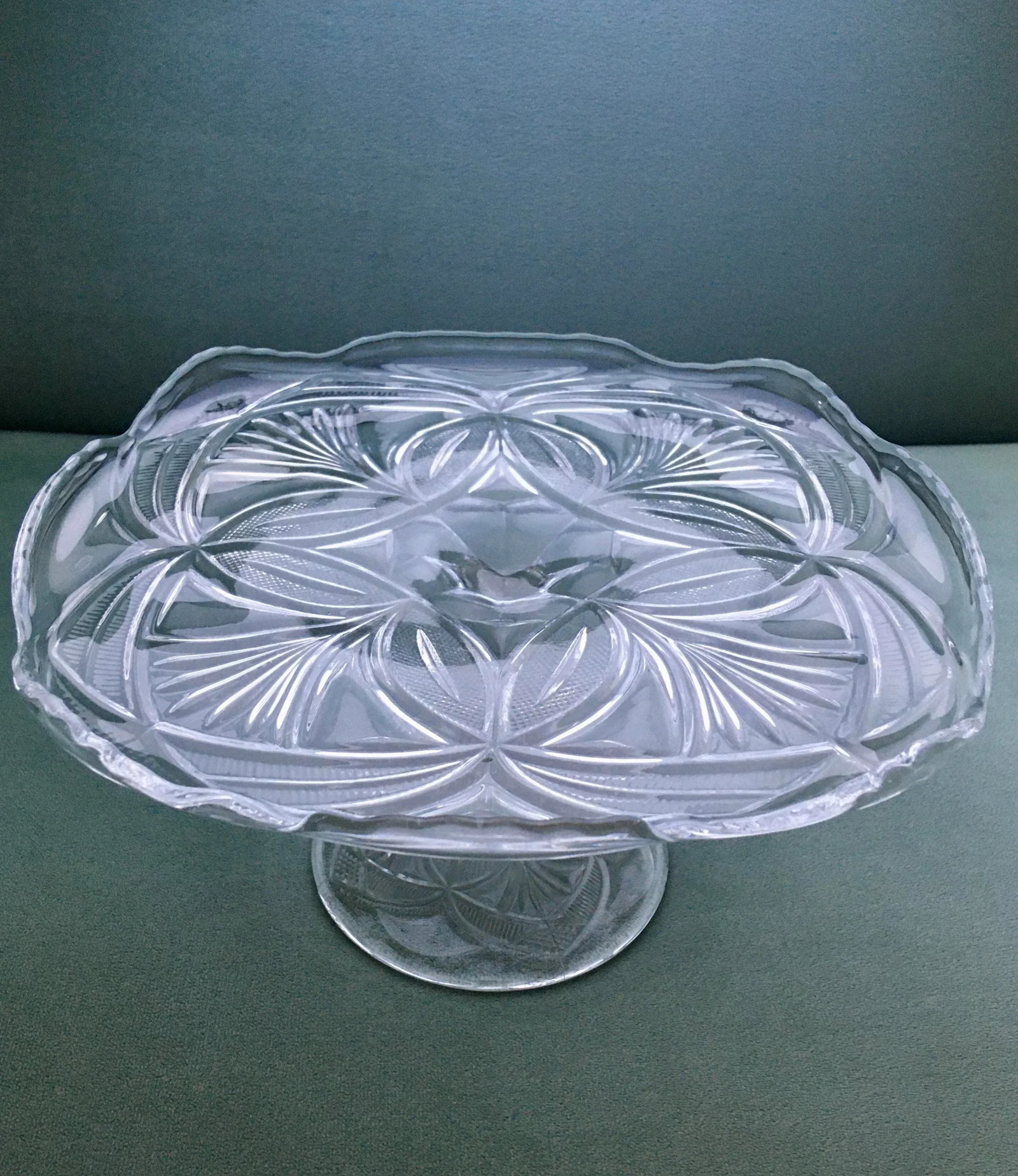 Early 20th Century Geometric Pressed Glass Cake Stand - 7