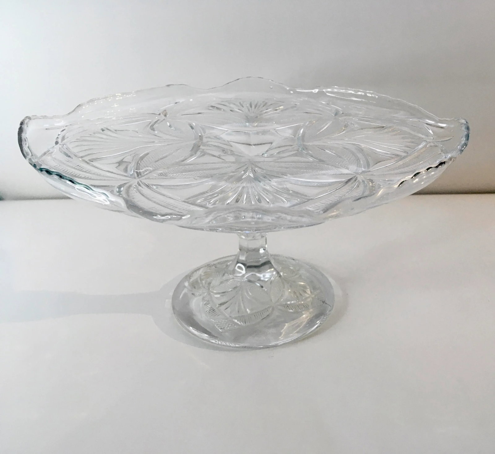 Early 20th Century Geometric Pressed Glass Cake Stand - 8