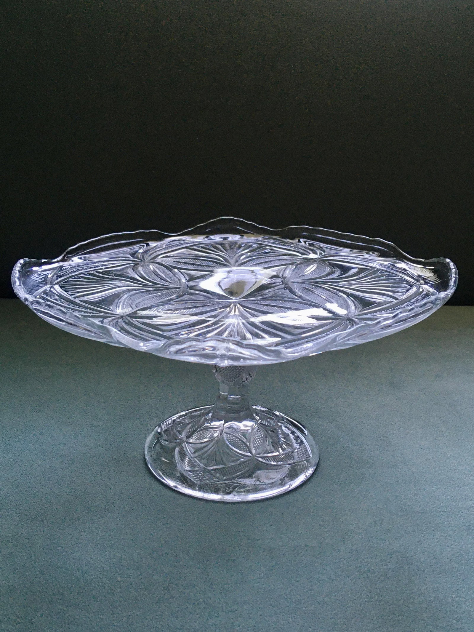 Early 20th Century Geometric Pressed Glass Cake Stand - 9