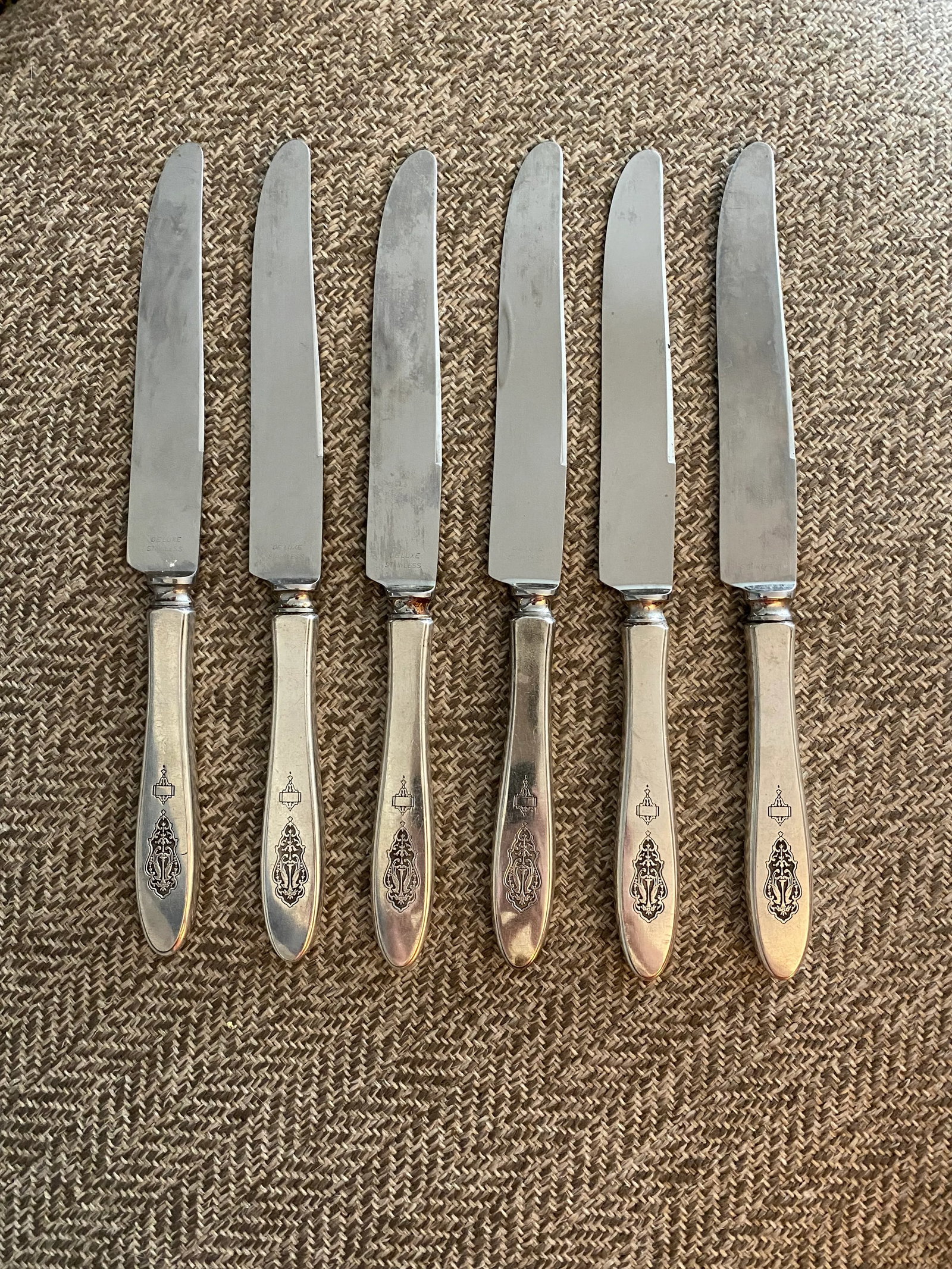 1920s Oneida Bird of Paradise Silverplate Deluxe Stainless Blade With Bolster- Knife Set of 6 - 3