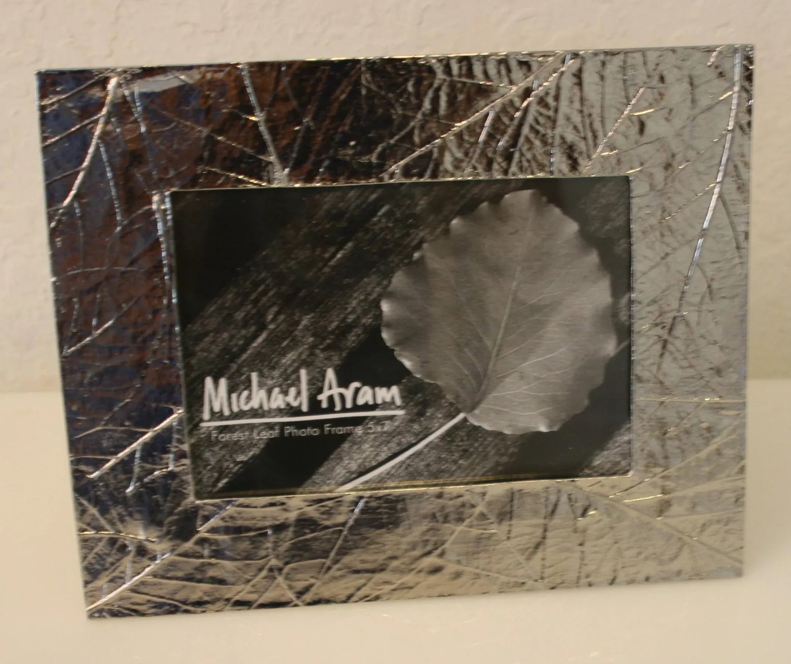 Vintage Michael Aram Handcrafted Forest Leaf Collection 5 X 7 Nickel Photo Frame - 8