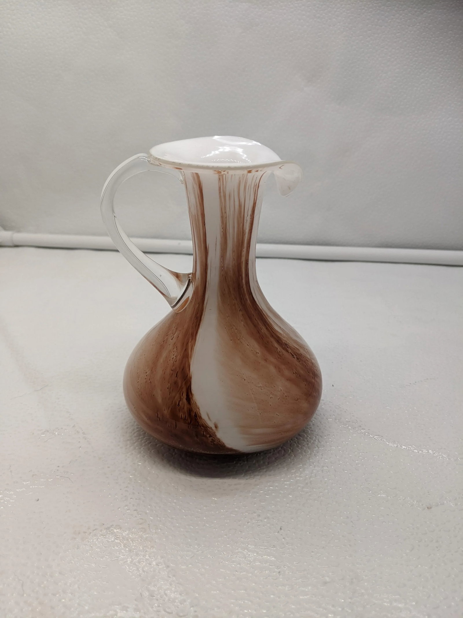 Vintage Brown & White Swirl Murano Art Glass Mini Pitcher - 2