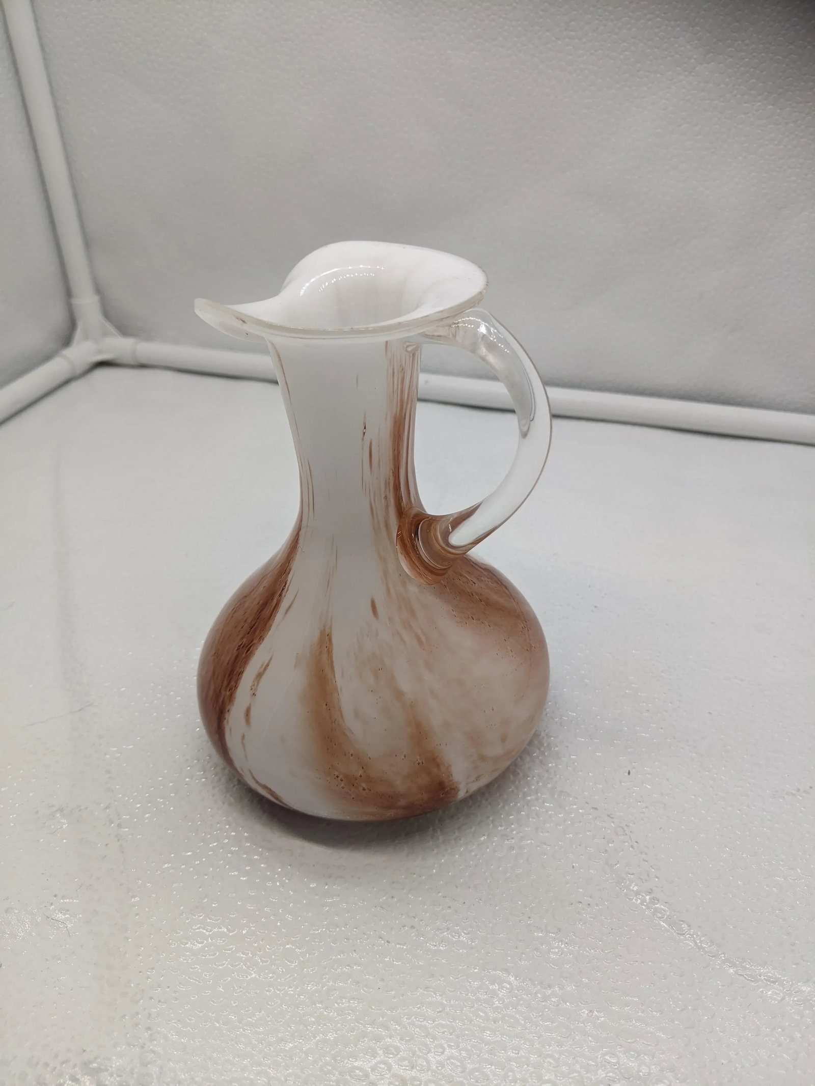 Vintage Brown & White Swirl Murano Art Glass Mini Pitcher - 3