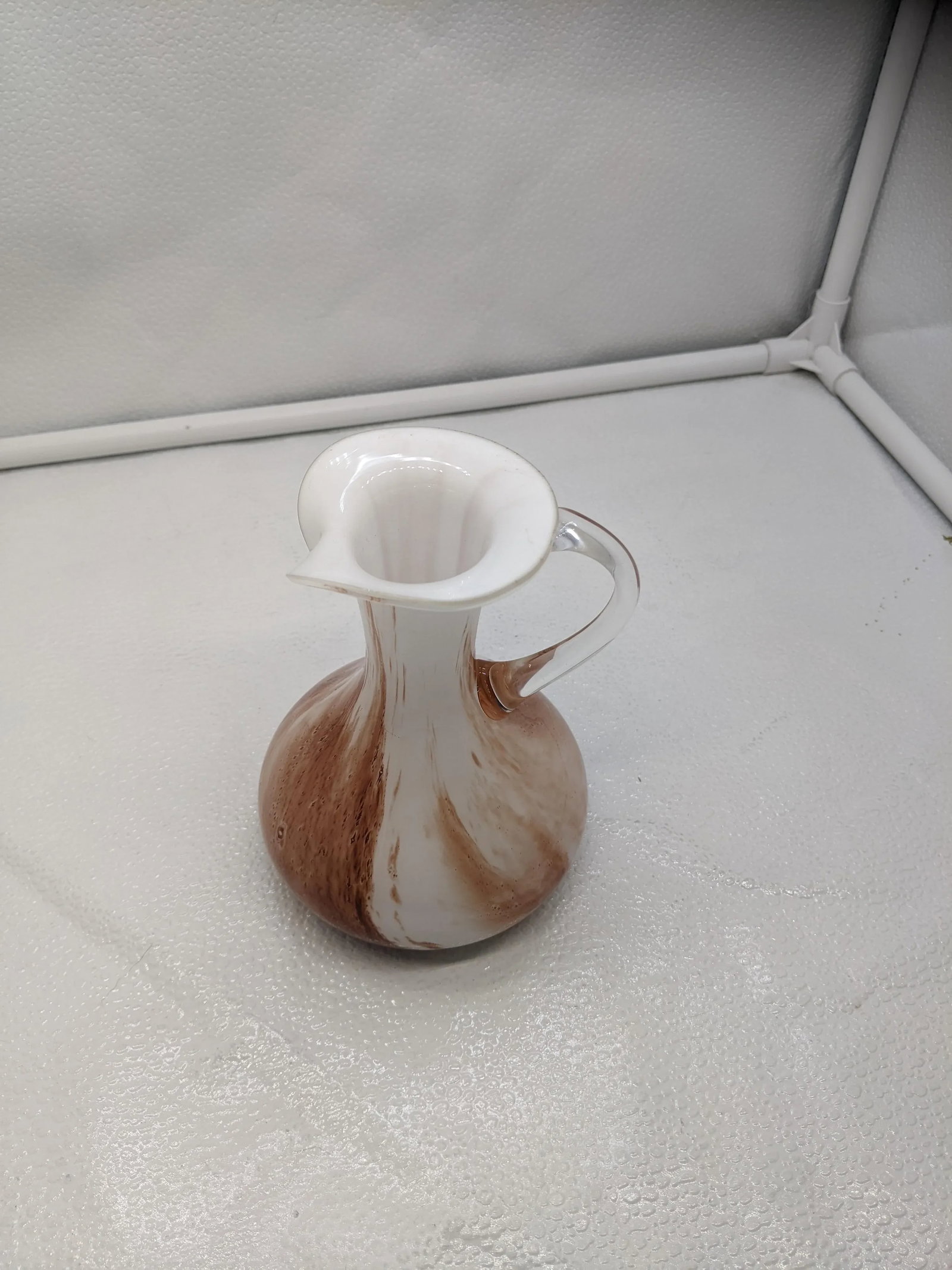 Vintage Brown & White Swirl Murano Art Glass Mini Pitcher - 4