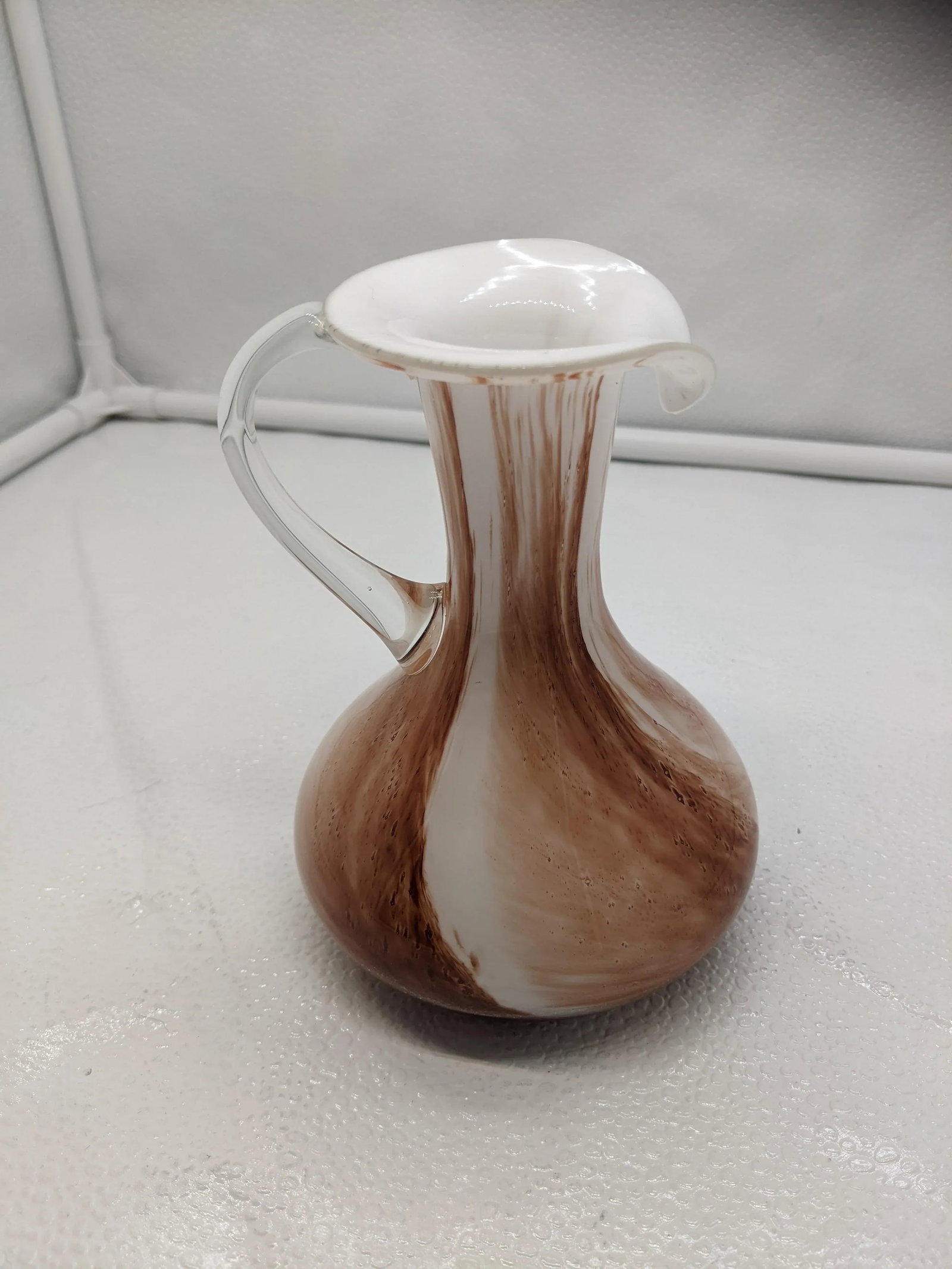 Vintage Brown & White Swirl Murano Art Glass Mini Pitcher - 6