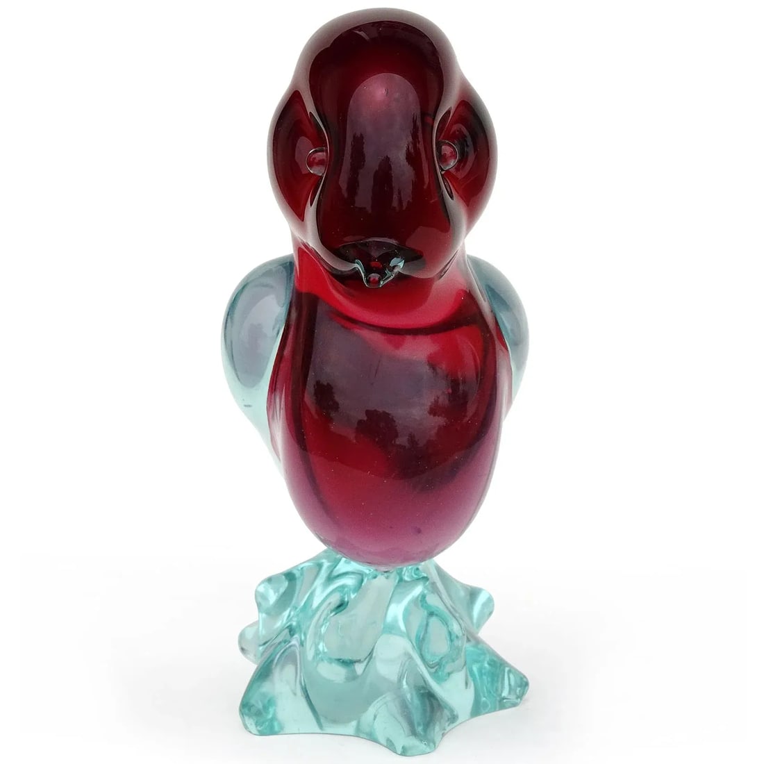 Seguso Murano Vintage Sommerso Red Light Blue Italian Art Glass Bird Figure Sculpture on Base - 3