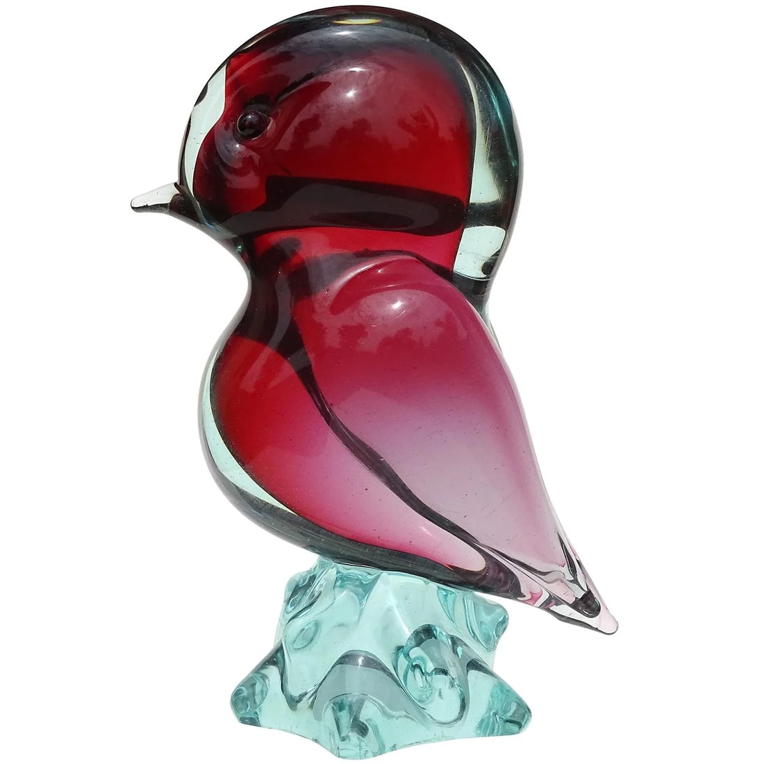 Seguso Murano Vintage Sommerso Red Light Blue Italian Art Glass Bird Figure Sculpture on Base - 8