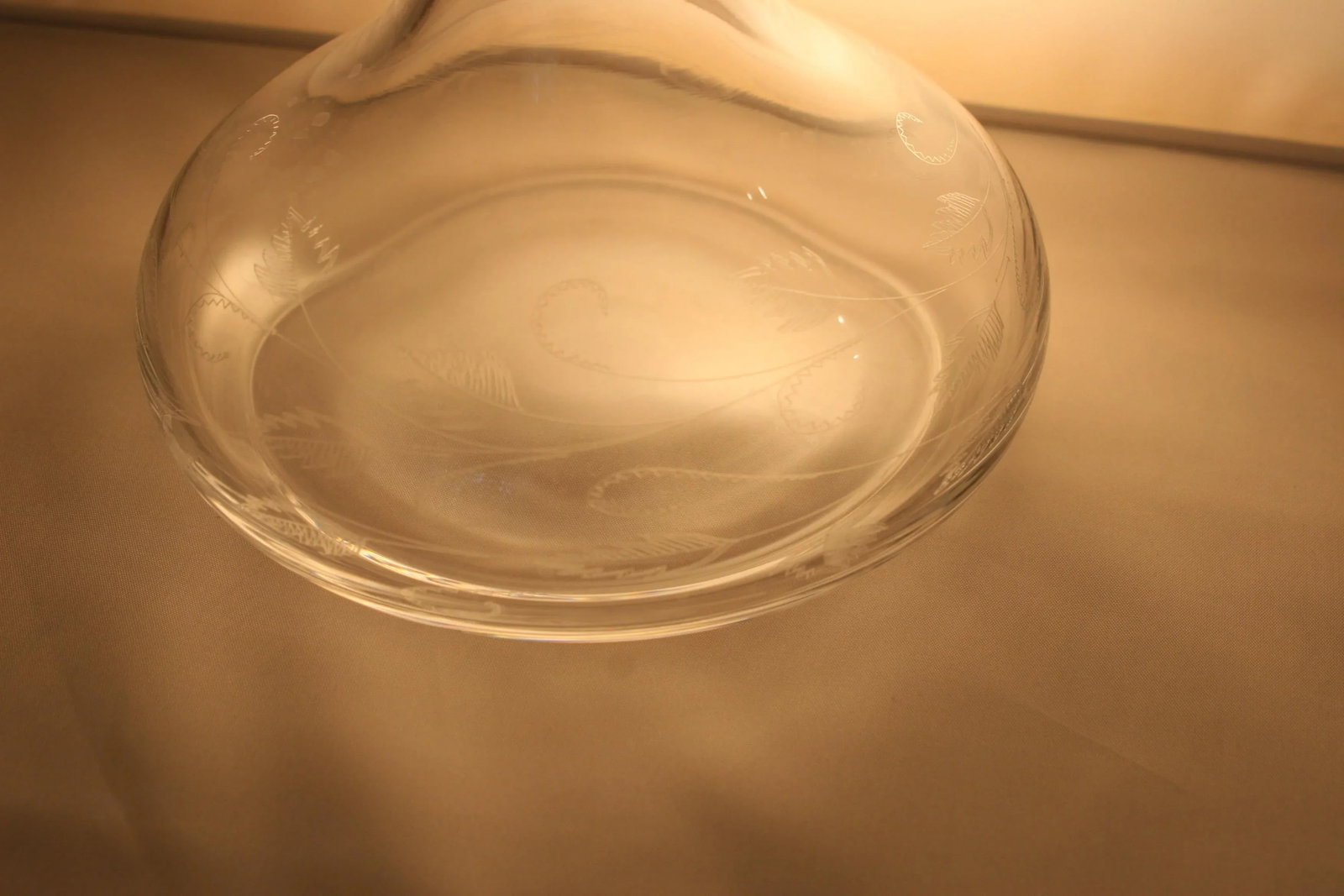 Vintage Clear Crystal Glass Decanter With Circling Etched Leaf Design - 2