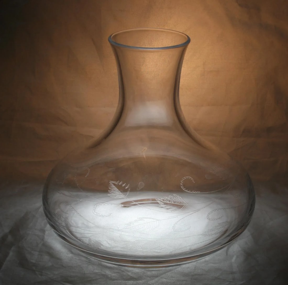 Vintage Clear Crystal Glass Decanter With Circling Etched Leaf Design - 3