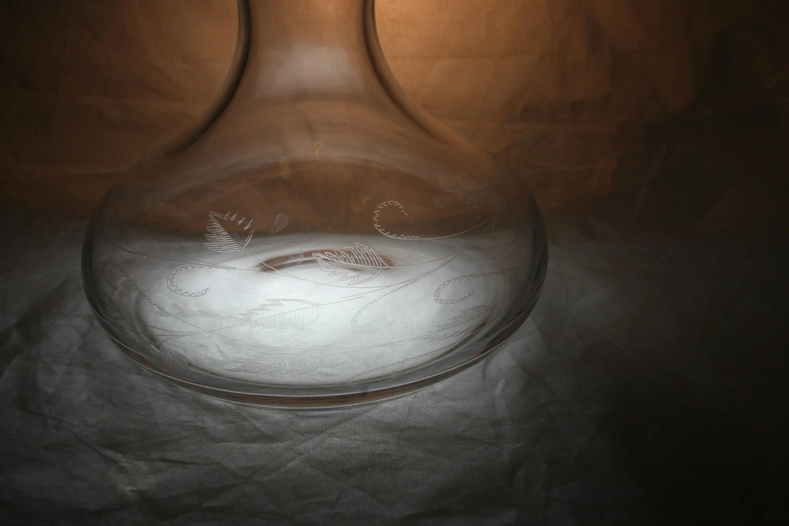 Vintage Clear Crystal Glass Decanter With Circling Etched Leaf Design - 4