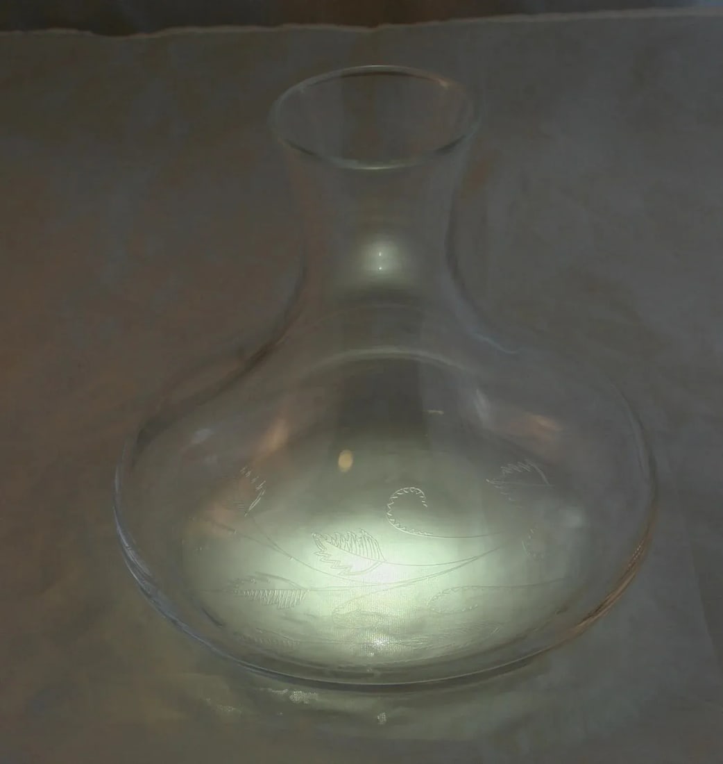 Vintage Clear Crystal Glass Decanter With Circling Etched Leaf Design - 5