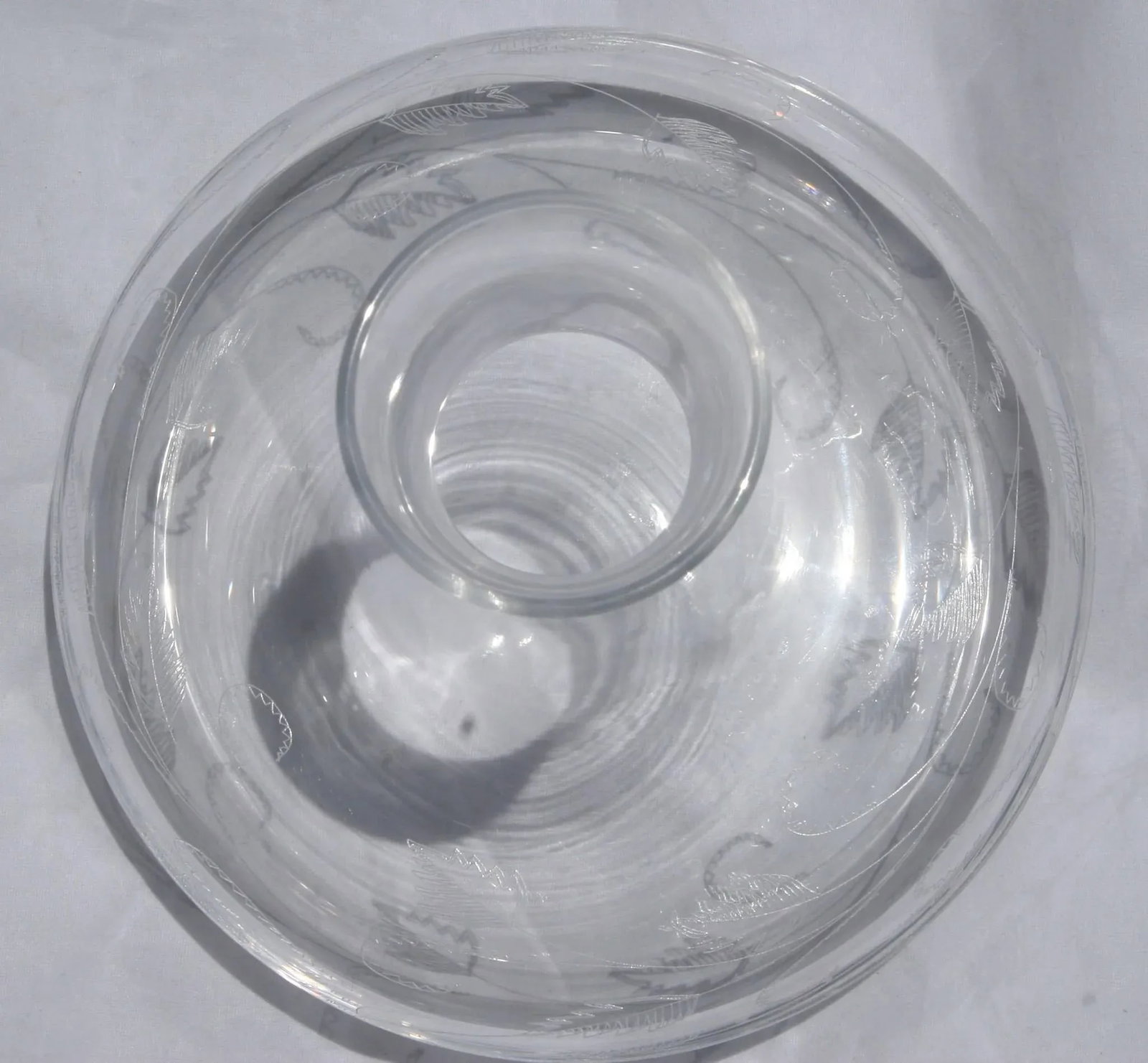 Vintage Clear Crystal Glass Decanter With Circling Etched Leaf Design - 6