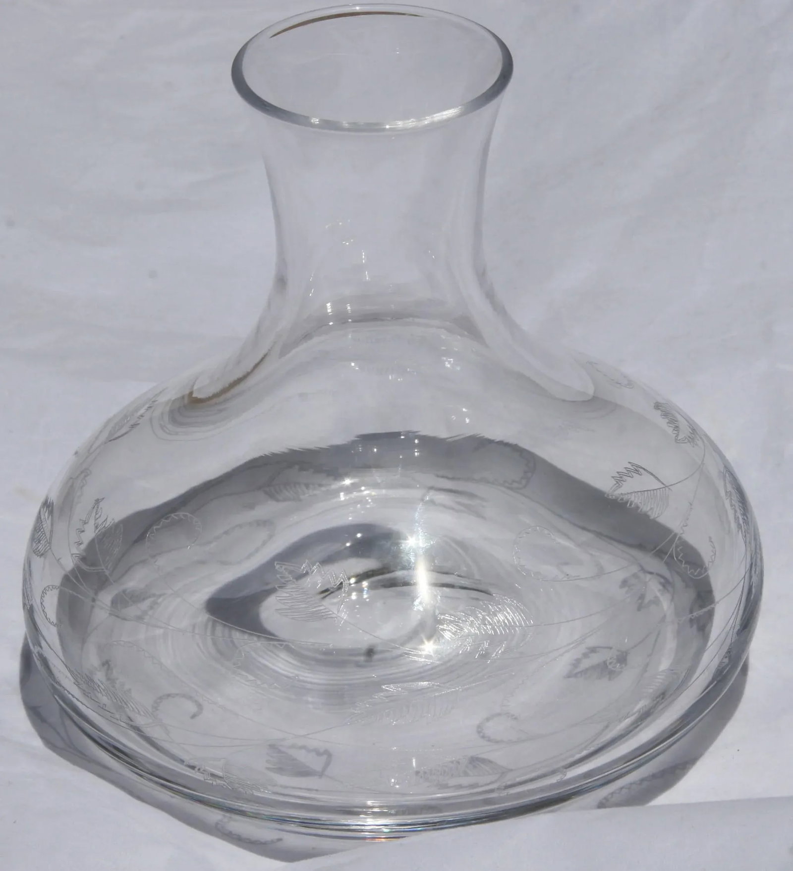 Vintage Clear Crystal Glass Decanter With Circling Etched Leaf Design - 7
