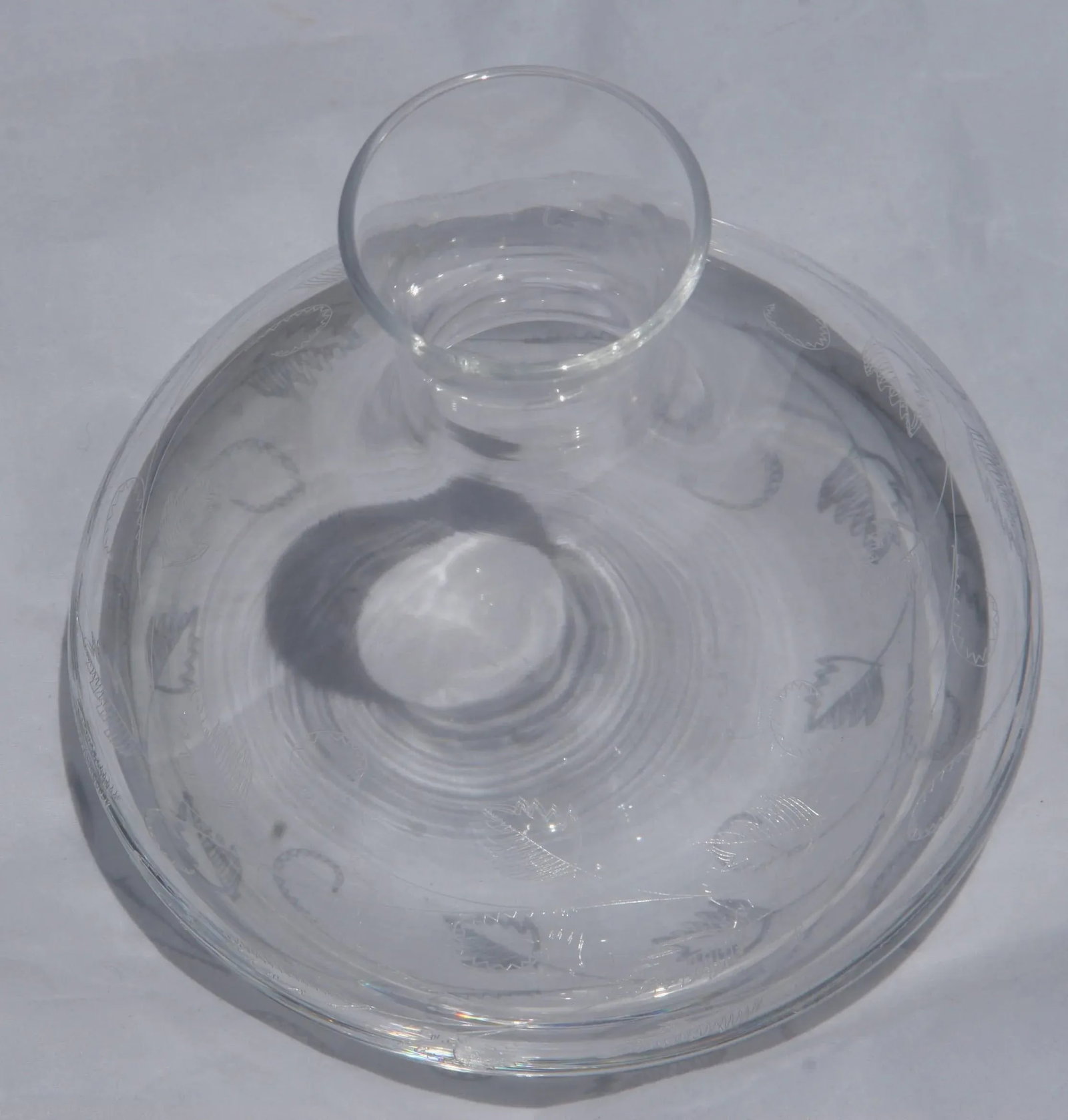 Vintage Clear Crystal Glass Decanter With Circling Etched Leaf Design - 8