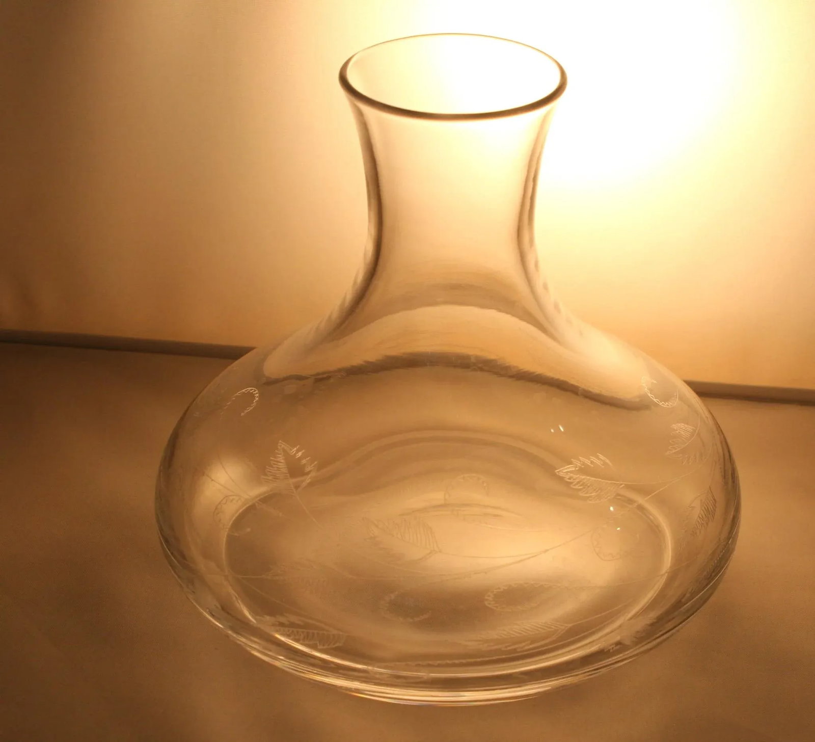 Vintage Clear Crystal Glass Decanter With Circling Etched Leaf Design - 9