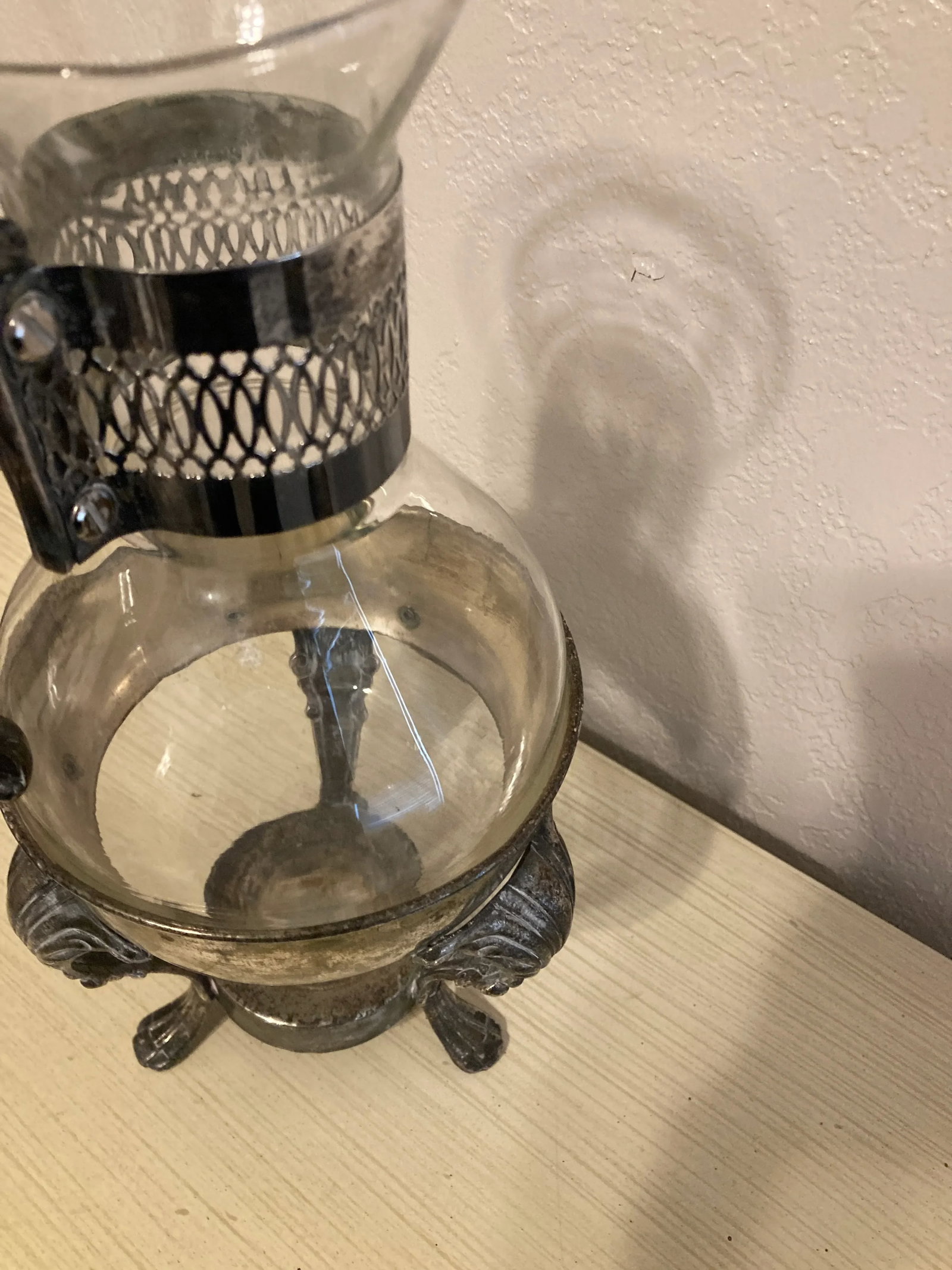 Vintage Glass Coffee Pot in Silver-Plate Holder - 6