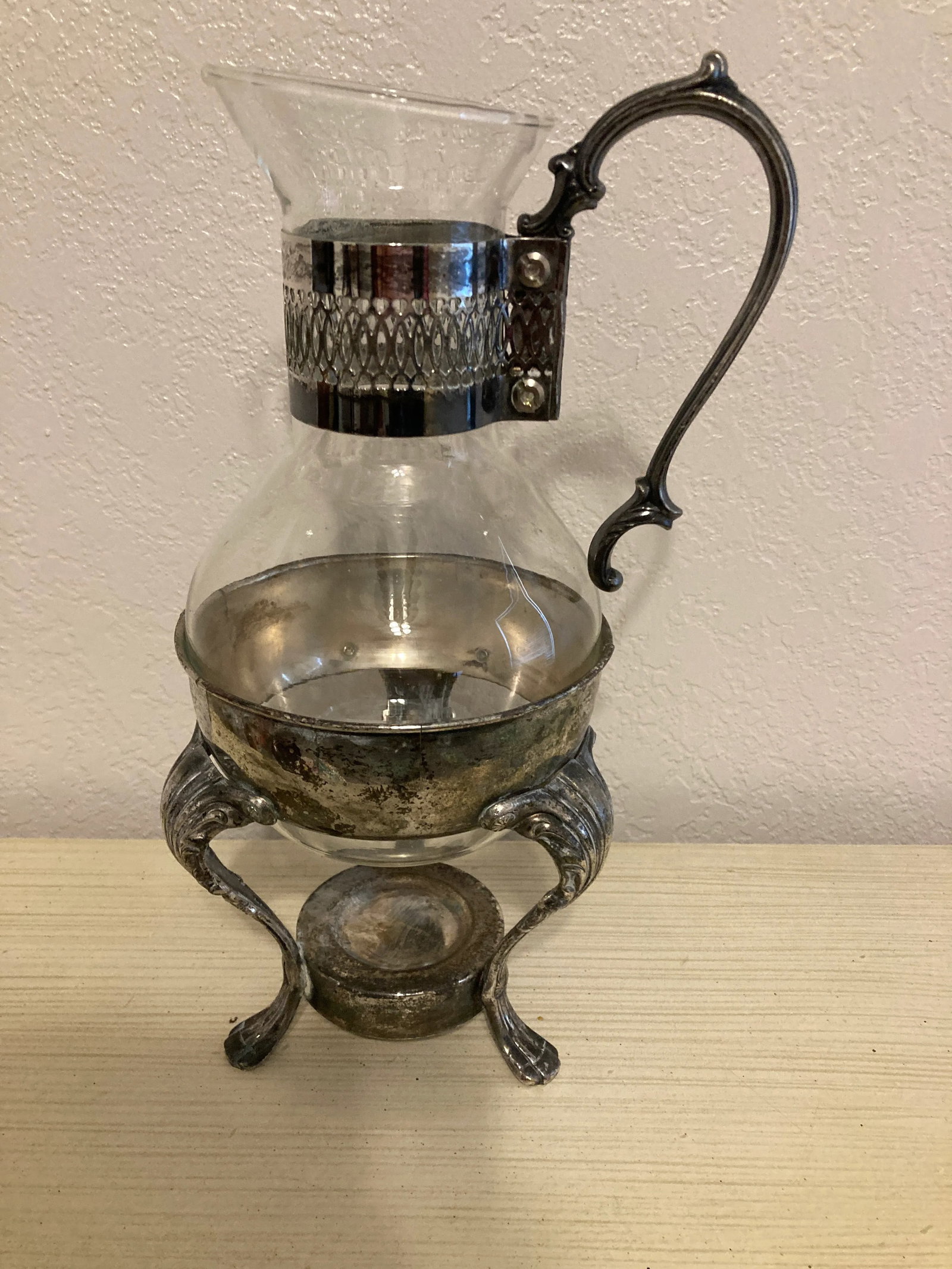 Vintage Glass Coffee Pot in Silver-Plate Holder - 7