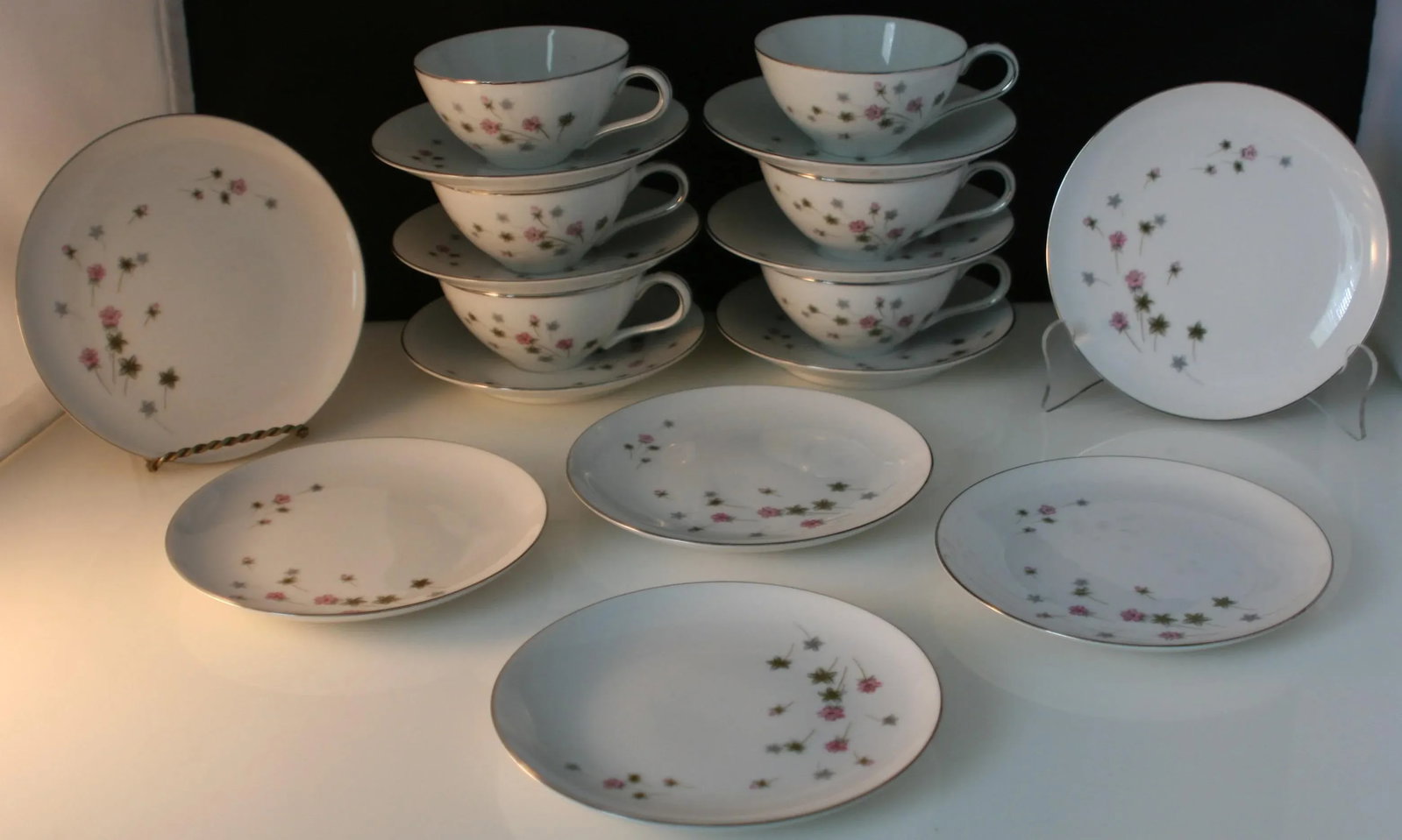 Mid Century Summit China Japan Floral Pink Lily Luncheon Dessert Set -18 Pieces - 2