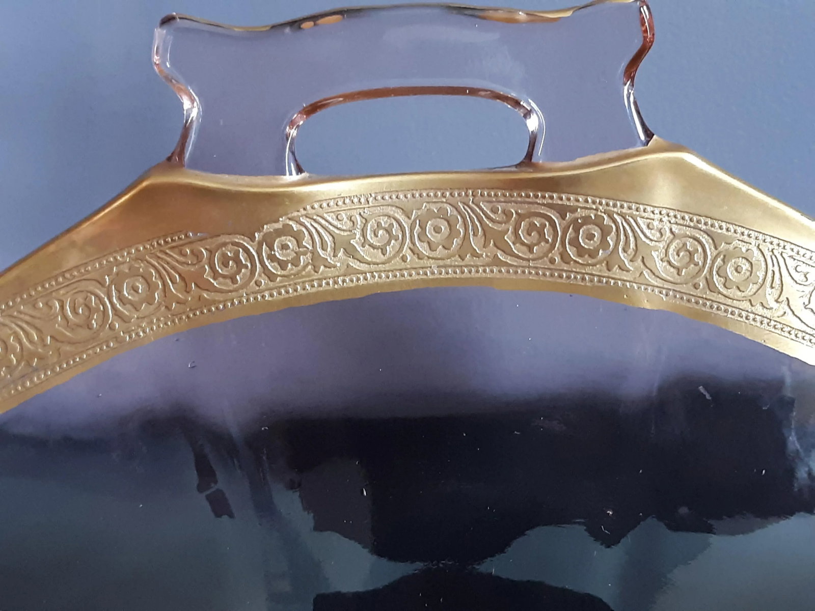 1930s Depression Glass Pink Footed Golden Rim Detailed Handled Bonbon Dish - 7