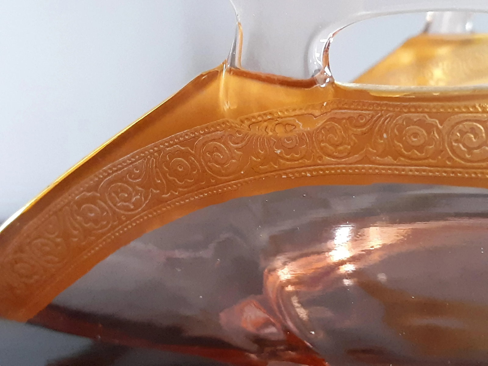 1930s Depression Glass Pink Footed Golden Rim Detailed Handled Bonbon Dish - 8