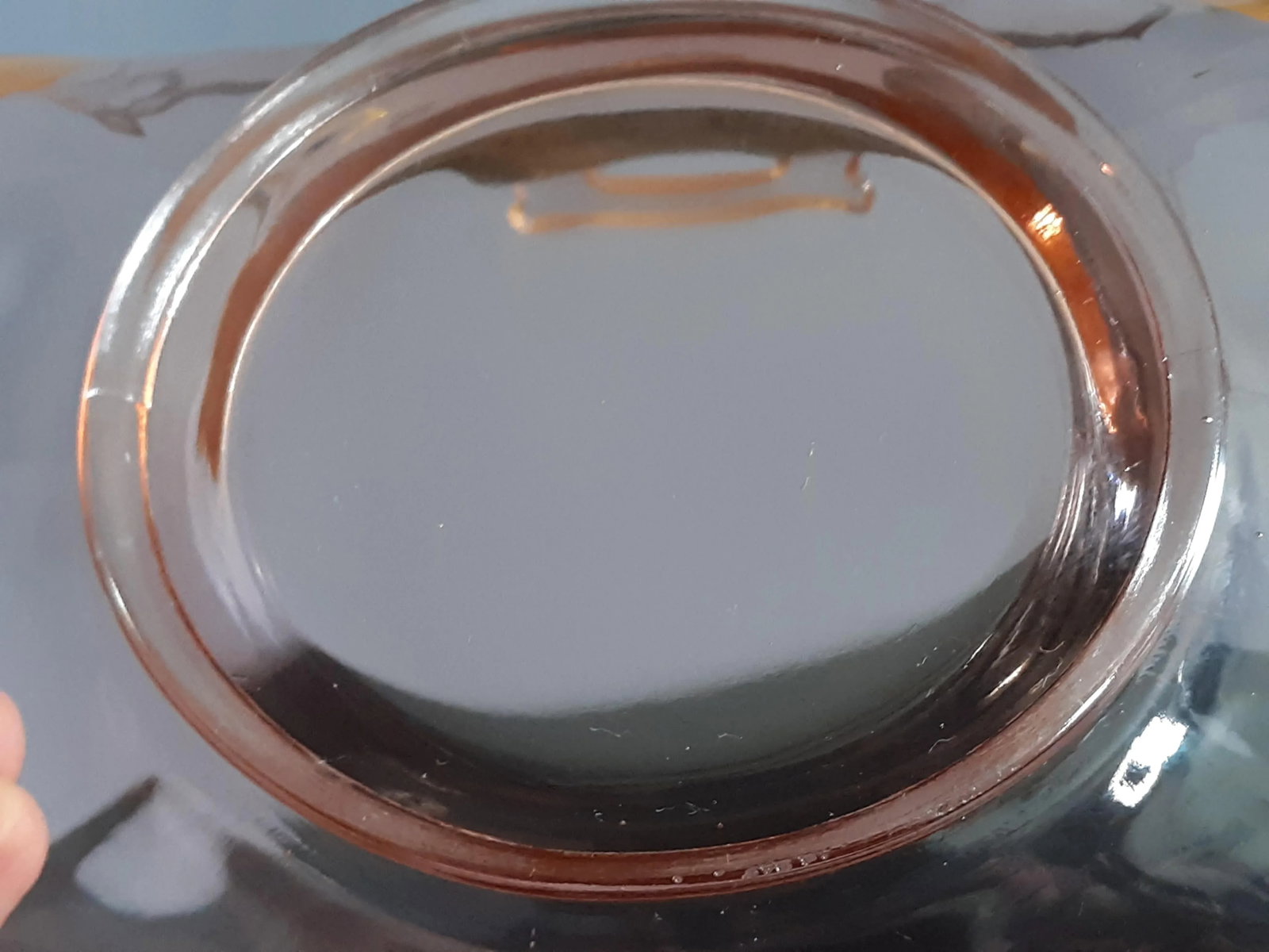 1930s Depression Glass Pink Footed Golden Rim Detailed Handled Bonbon Dish - 9
