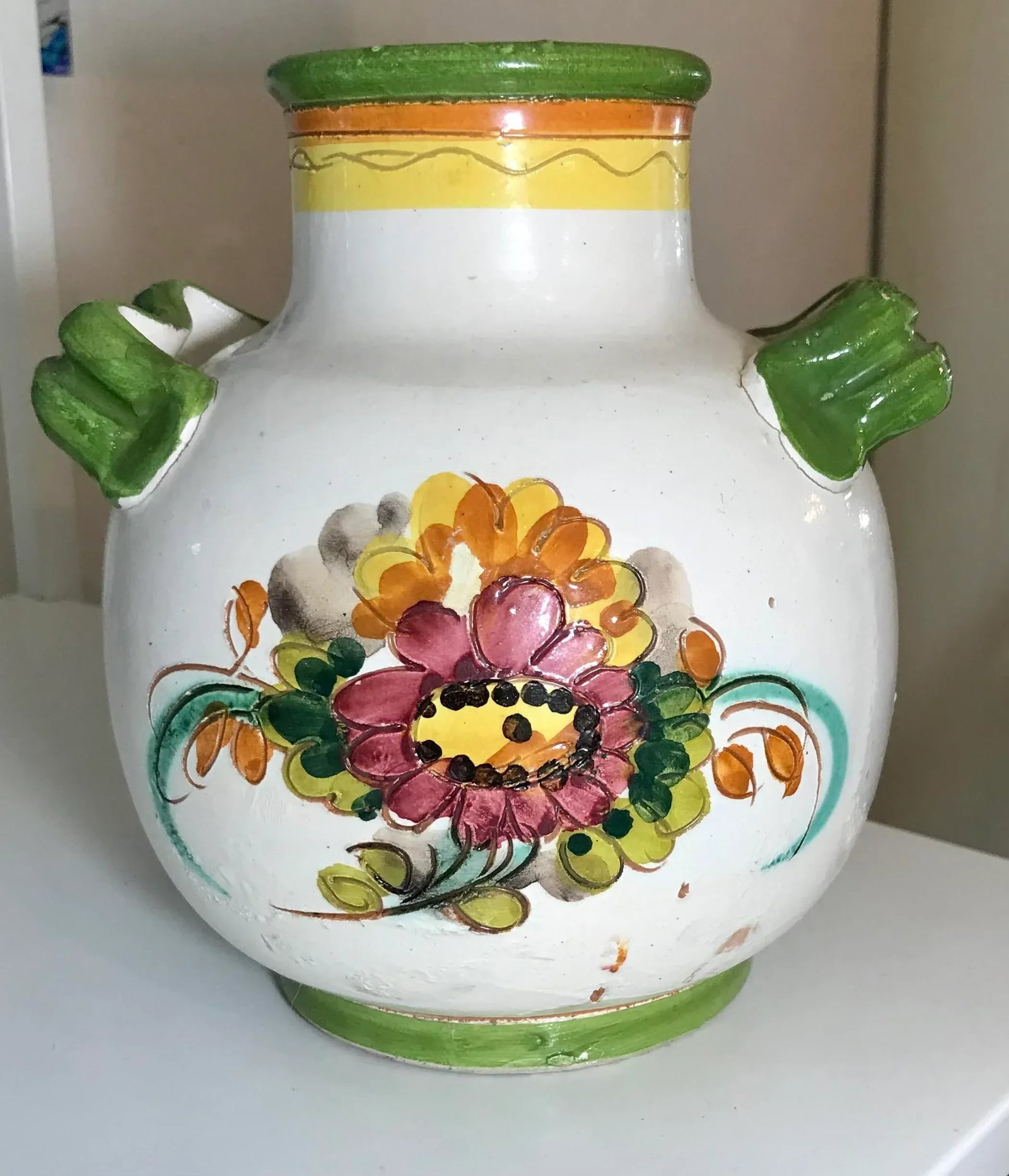 1950's Rustic Italian Hand Painted Floral Vase - 2