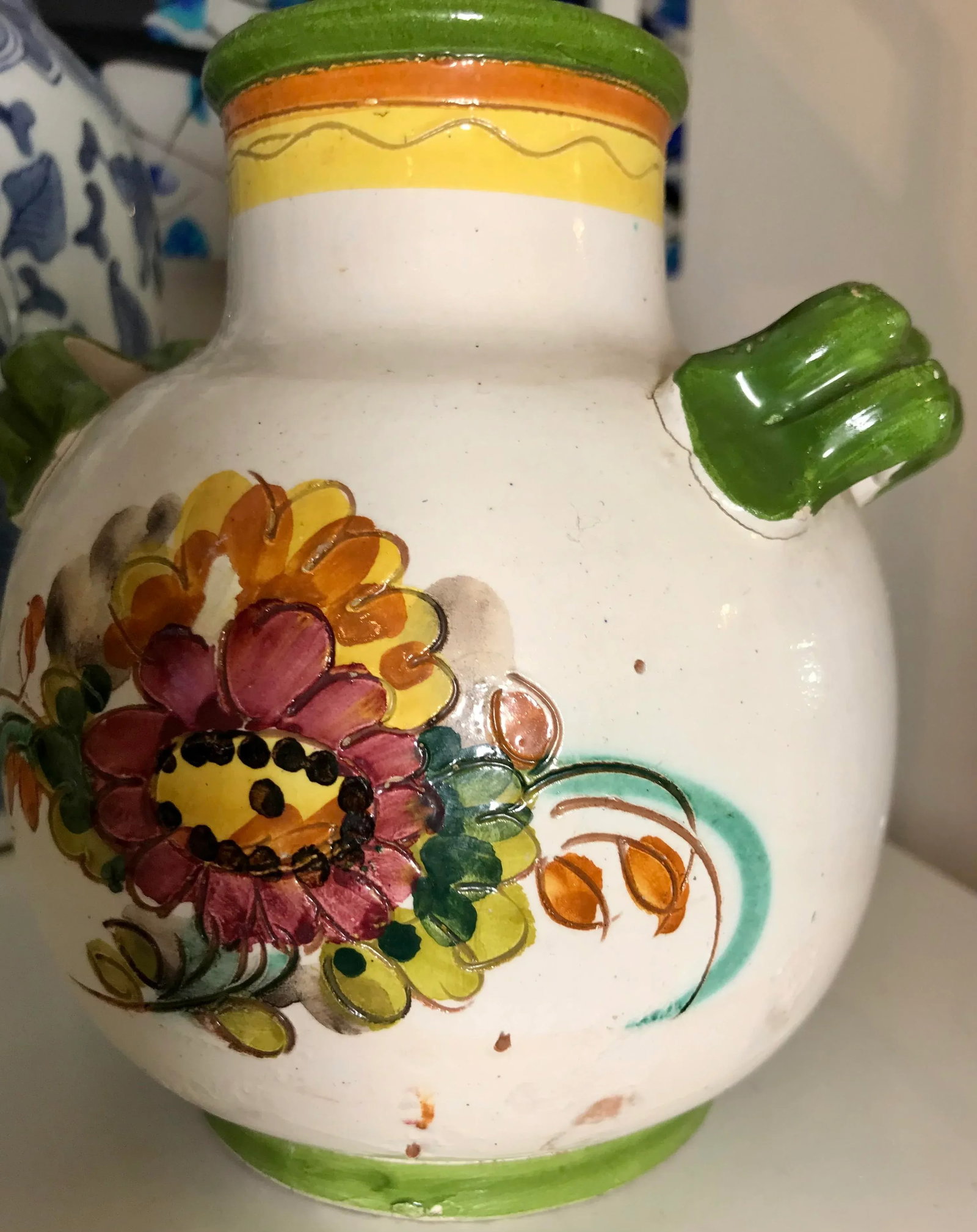 1950's Rustic Italian Hand Painted Floral Vase - 3