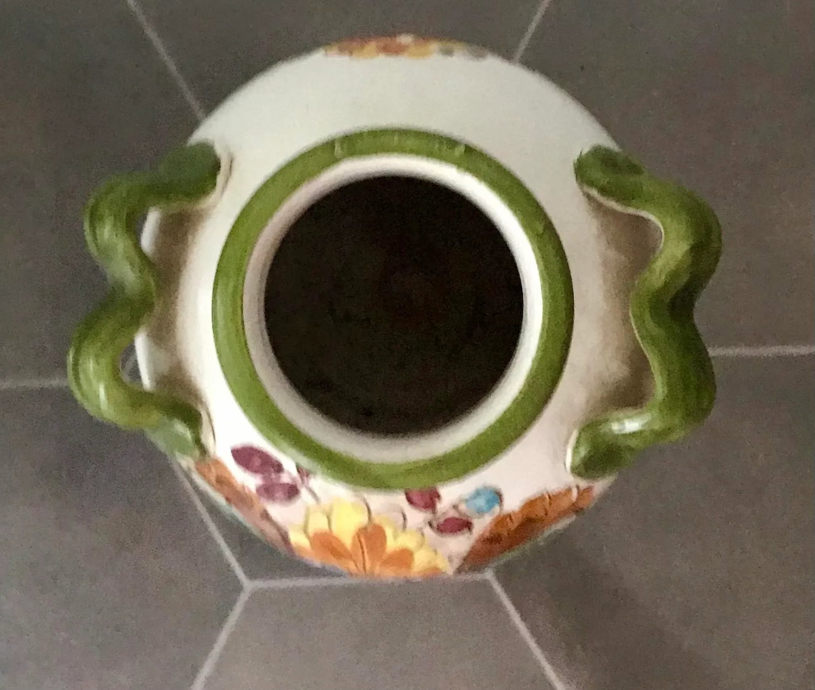1950's Rustic Italian Hand Painted Floral Vase - 4