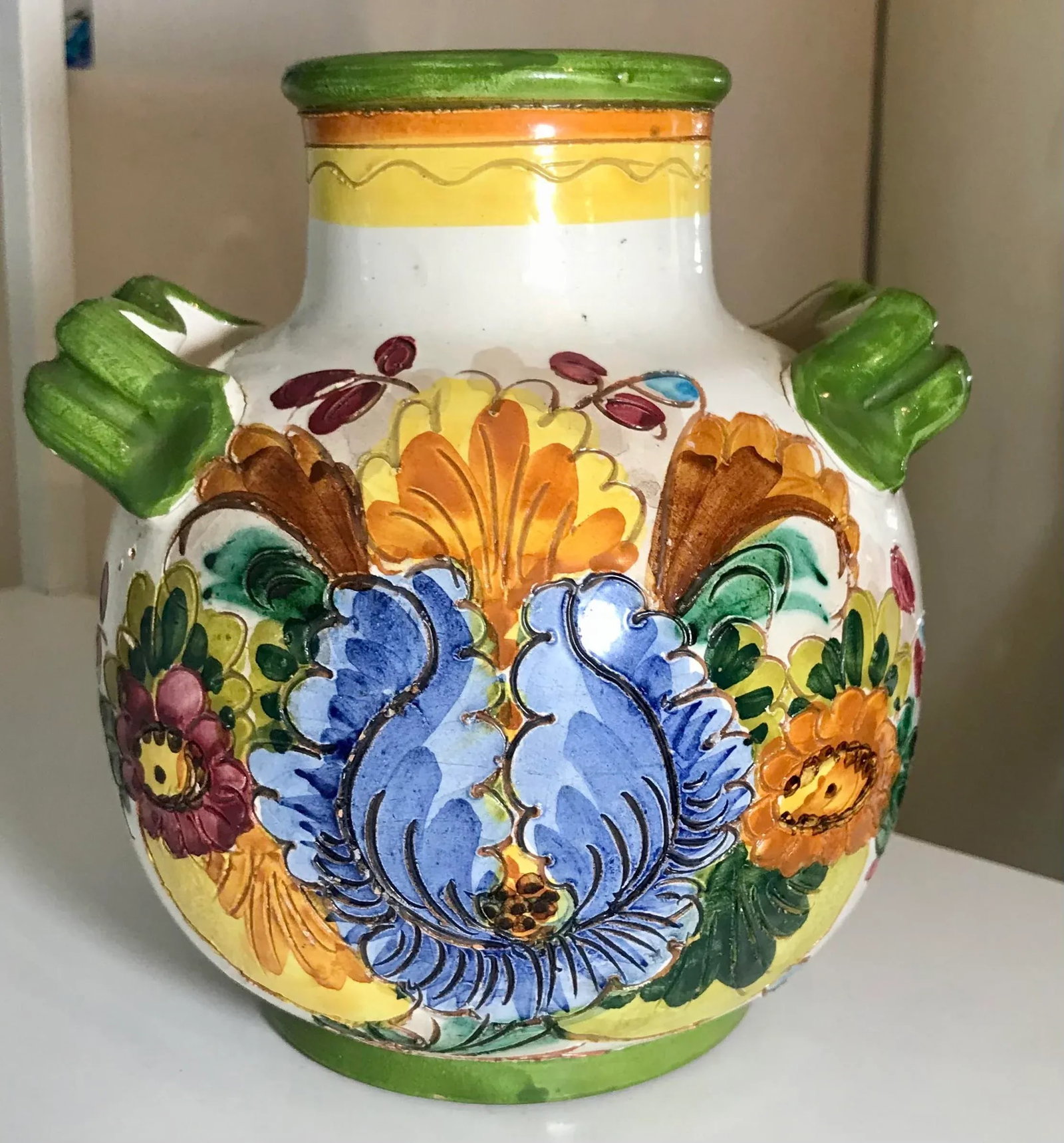 1950's Rustic Italian Hand Painted Floral Vase - 7