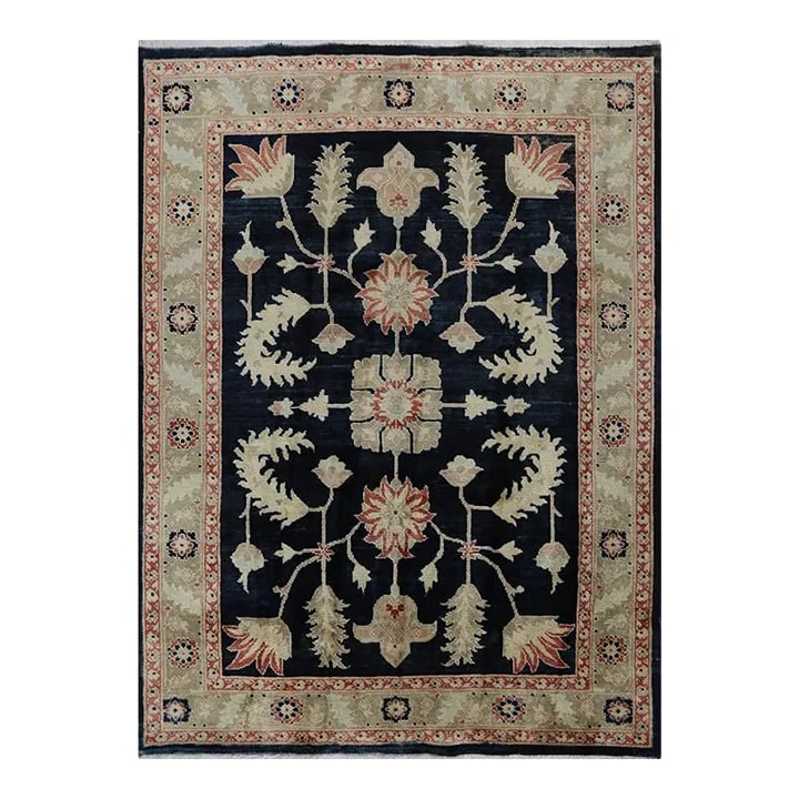 2010s Handwoven Persian Tabriz Area Rug 5'1'' X 7'0'': ACTUAL SIZE: 5'1'' x 7'0'' PRIMARY COLOR: Black / Ivory AGE: New MATERIALS: Wool FOUNDATION: Cotton PRODUCTION: Handwoven, Knotted Pile CONDITION: Excellent Condition: Imperfections: No Imperfections