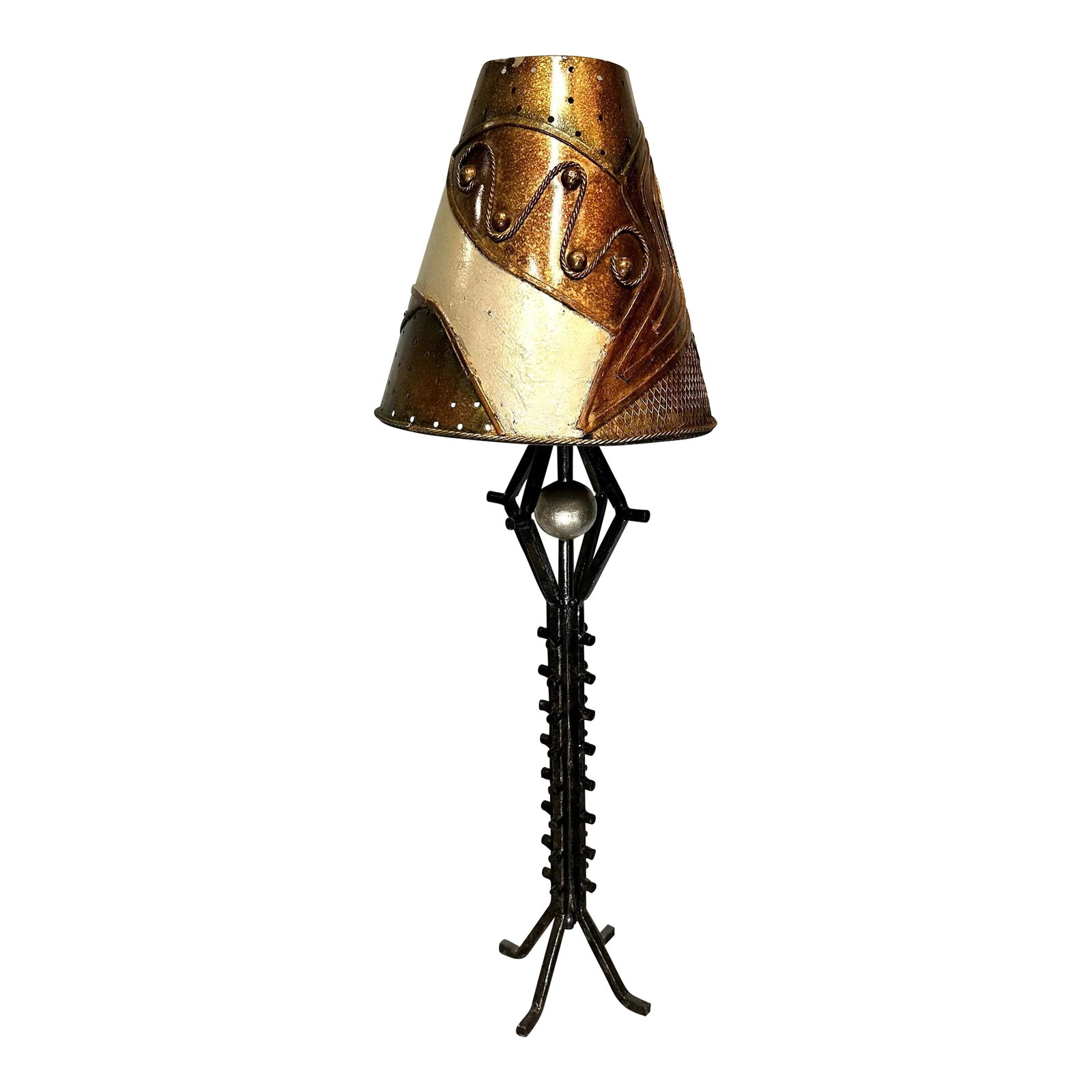 1990s Postmodern Leeazanne Metallic Black Spiked Table Lamp With Artisan Shade: Postmodern Leeazanne Metallic black spiked Table Lamp with artisan Shade Condition: Alterations: Original Condition Unaltered Imperfections: Some Imperfections Condition Notes: Minor signs of wear - s