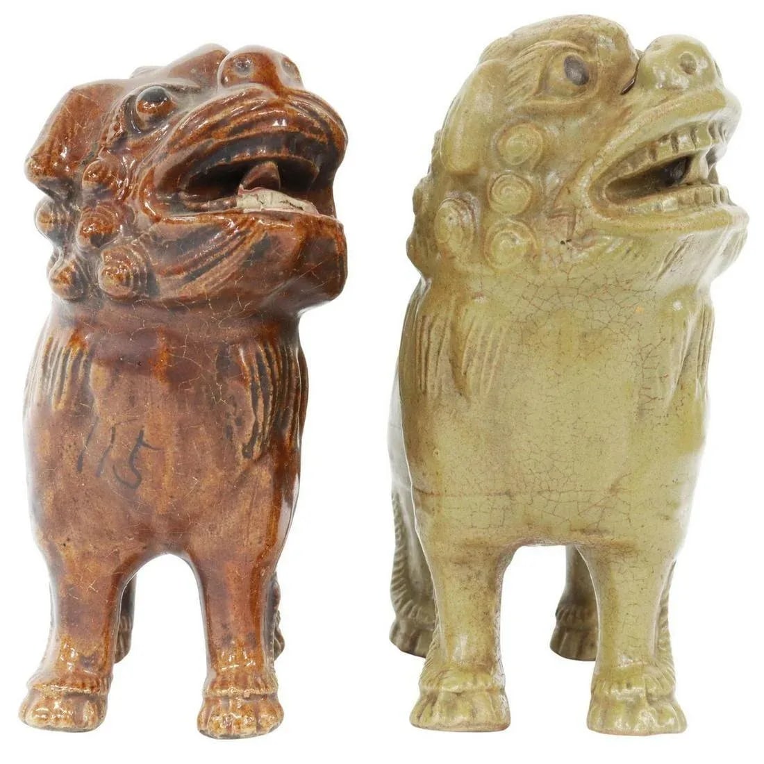 Pair of Vintage Chinese Ceramic Foo Lion Guardian Sculptures With Incense Holders - 2