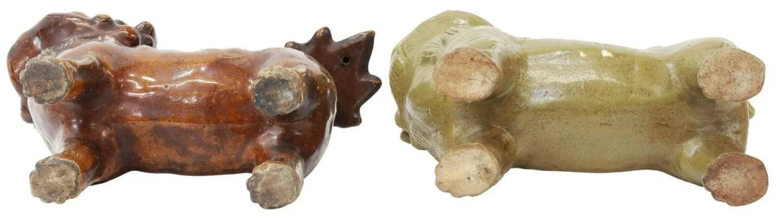 Pair of Vintage Chinese Ceramic Foo Lion Guardian Sculptures With Incense Holders - 4