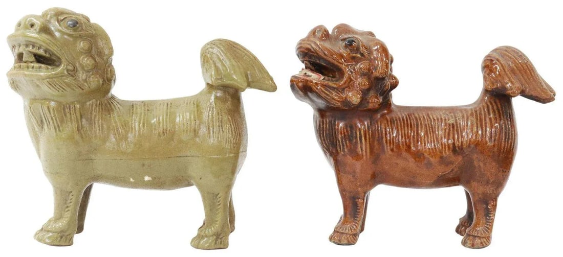Pair of Vintage Chinese Ceramic Foo Lion Guardian Sculptures With Incense Holders - 5