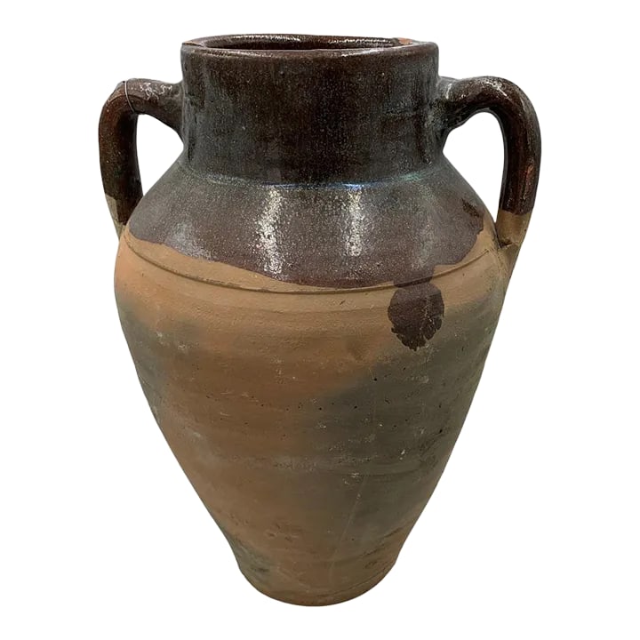 Turkish Terracotta Oil Jar: Hailing from the mountains of Anatolia and Konya in Turkey, these oil jars have a very transitional appeal. Each one is so wonderfully unique with its glaze and terra cotta color. You are buying a