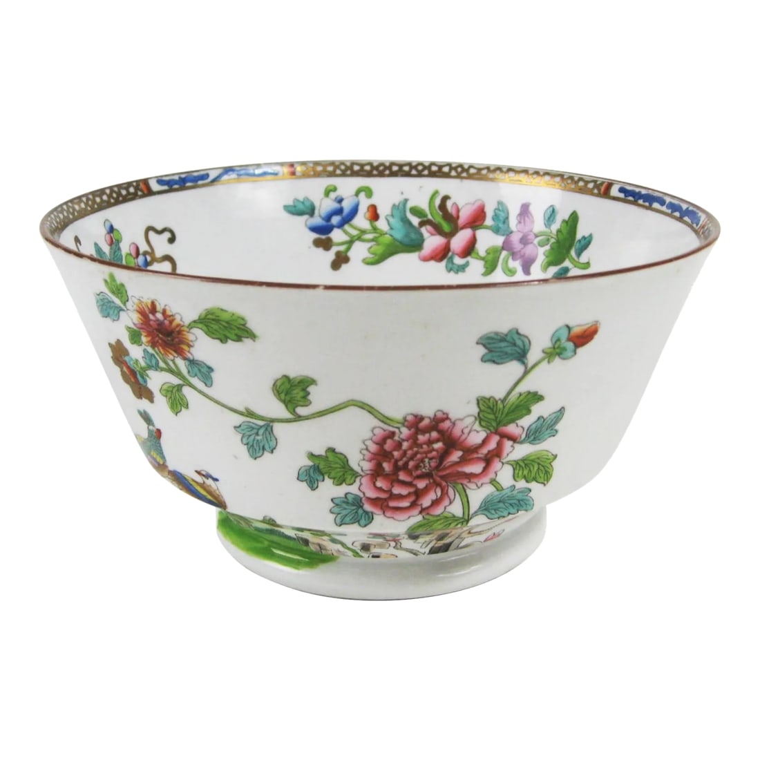 18c Josiah Spode Peacock Bowl - England: Though the Peacock pattern has been in the Spode repetoire for centuries, this is a rare and unique example of its first iteration, manufactured during the Josiah Spode period. Based on the mark, the