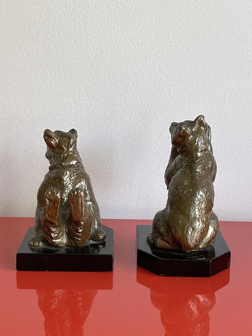 Vintage 1940s Art Deco Frolicking Bear Bookends in the Style of Louis Albert Carvin - a Pair - 3