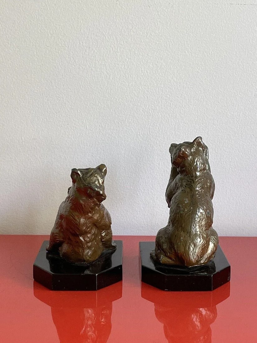 Vintage 1940s Art Deco Frolicking Bear Bookends in the Style of Louis Albert Carvin - a Pair - 5